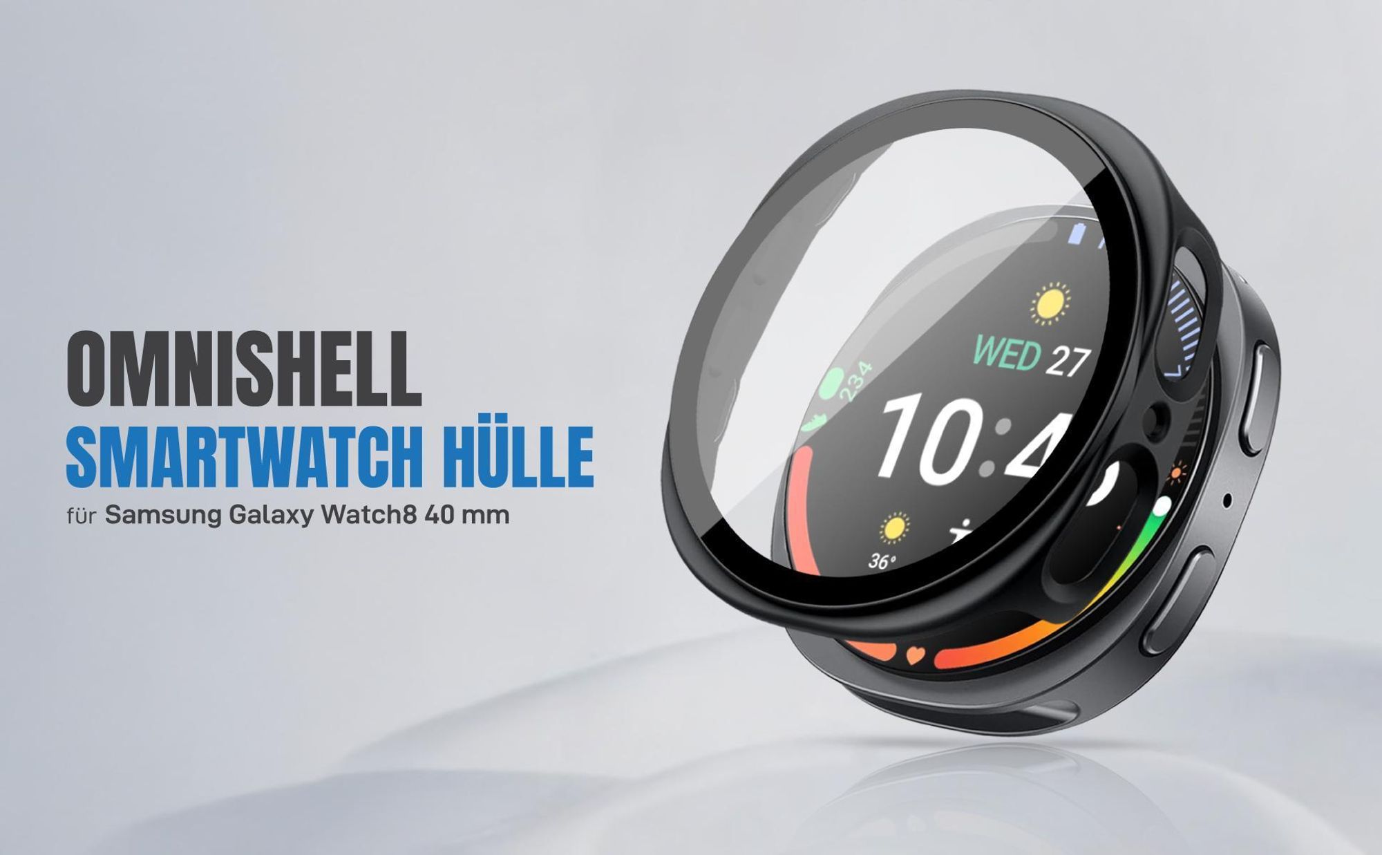 Schwarze 360 Grad Hülle für Samsung Galaxy Watch8 40 mm mit Displayschutz