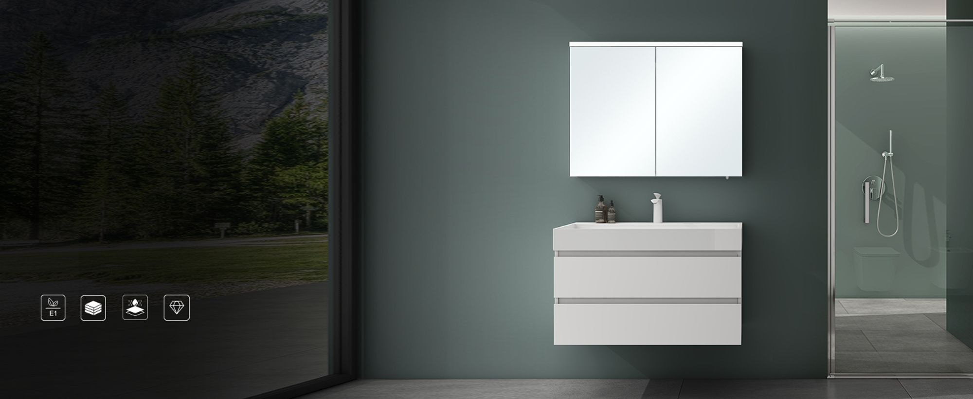 Mai & Mai Spiegelschrank Bad mit LED Beleuchtung Badezimmerschrank Hängeschrank Badezimmerspiegel BxTxH 90x15x70 cm Weiß matt Spiegelschrank-03
