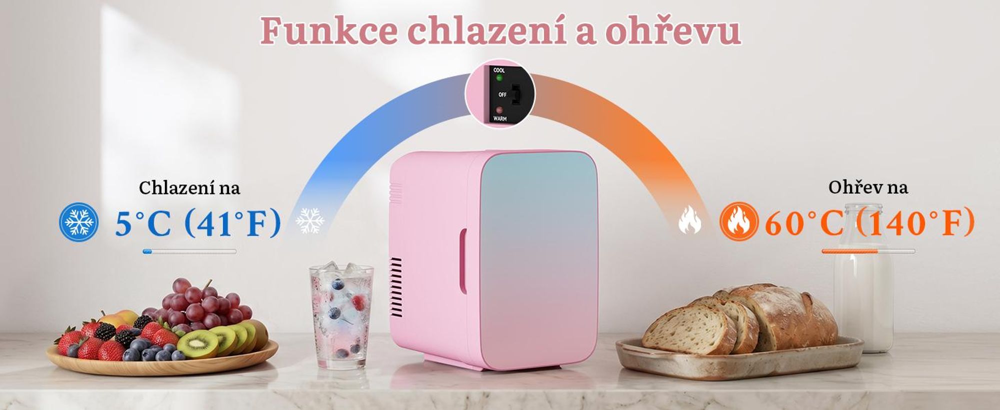 Mini lednička Puluomis o objemu 4 litry s funkcí chlazení i ohřevu, rozsah teplot 5°C až 60°C, napájení 220-240V/12V, provozní hlučnost ≤30dB, přenosná lednička/ohřívač vhodná pro kosmetiku, nápoje, do auta