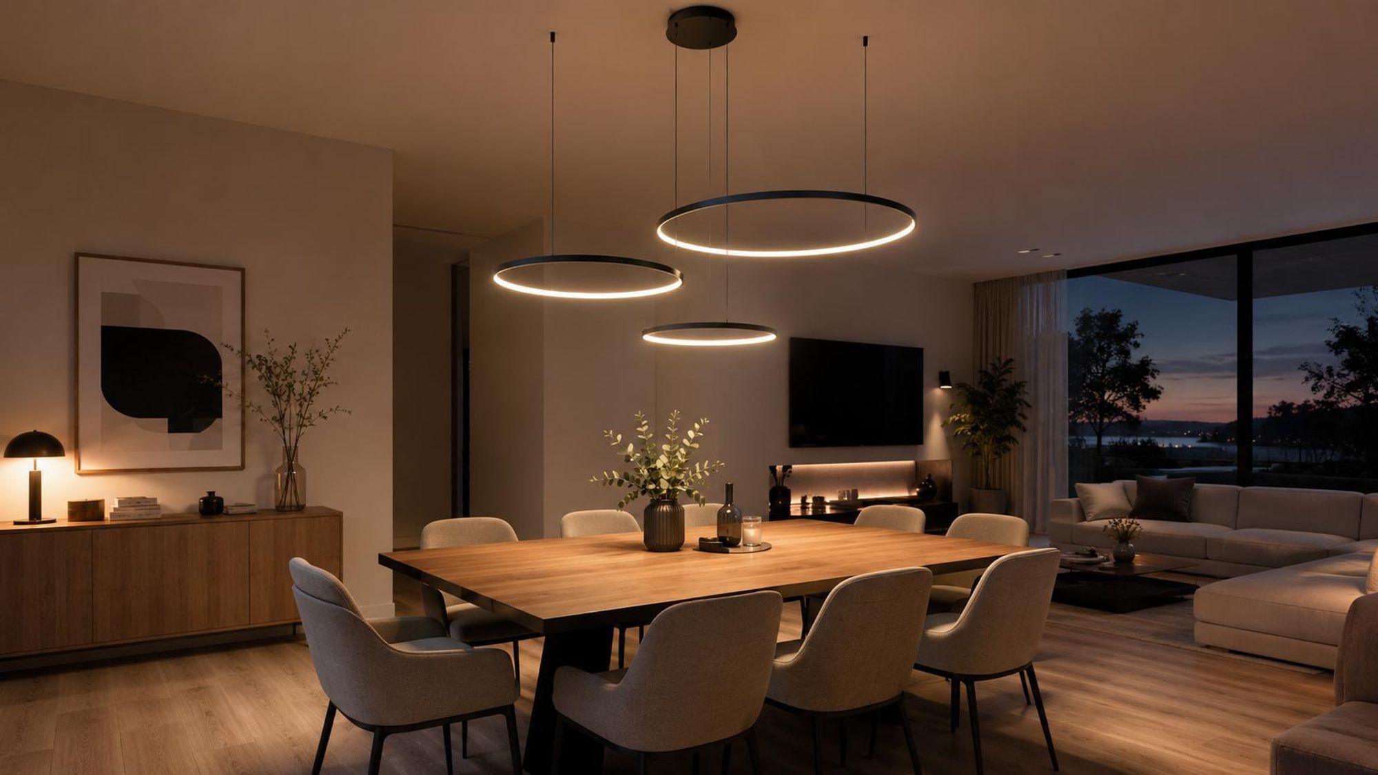 MasterLED LED Pendelleuchte 3-Ring 116W Schwarz, Dimmbar per Fernbedienung, CCT 3000-6500K