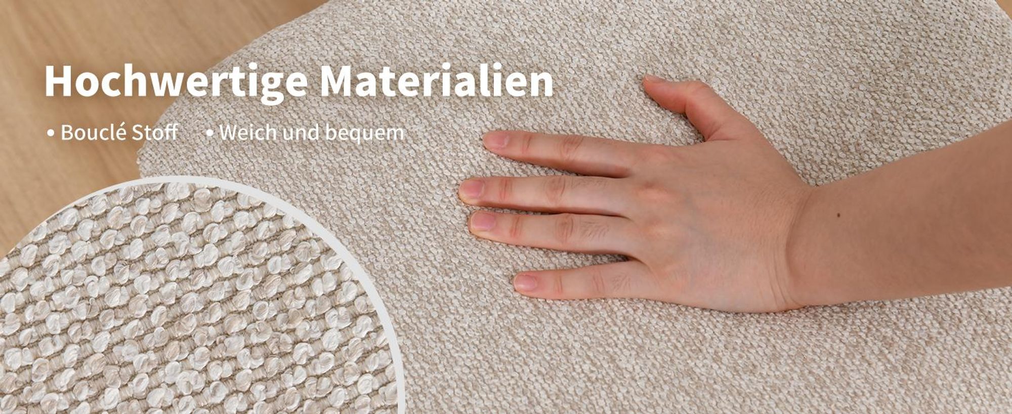 Duhome Sitzhocker aus Bouclé Polsterhocker 360° Drehbar Ottoman Modern Fußhocker für Wohnzimmer Schlafzimmer Flur, Beige