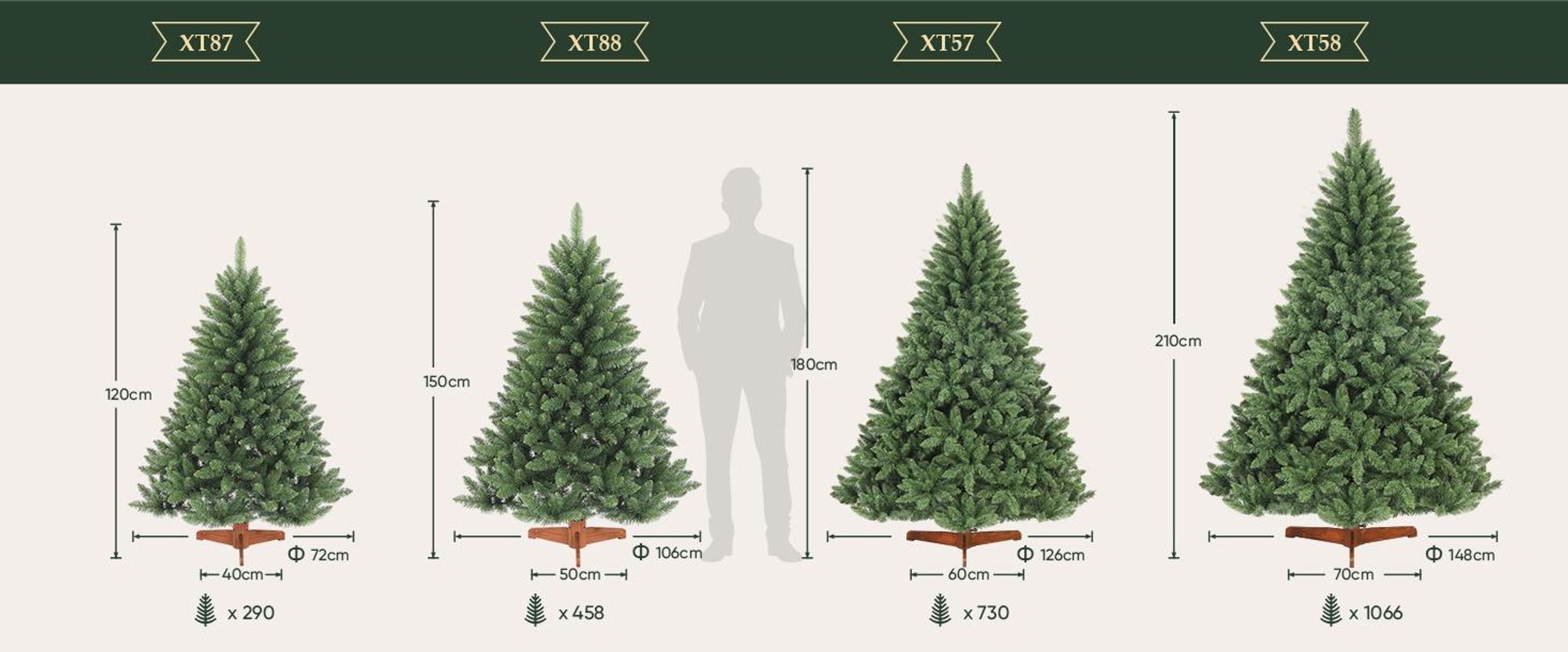 Salcar Künstlicher Weihnachtsbaum 210 cm Tannenbaum mit natürlichen Zweigfarben und Echtholzständer Christbaum Nordmanntanne, mit 1066 Zweigen