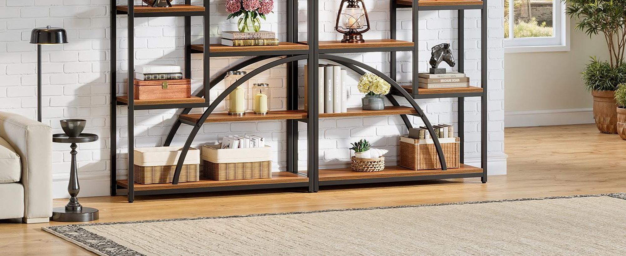 Tribesigns Libreria alta a 8 livelli, 180 cm, libreria vintage con ripiani aperti, robusto scaffale espositivo con struttura in metallo per il soggiorno