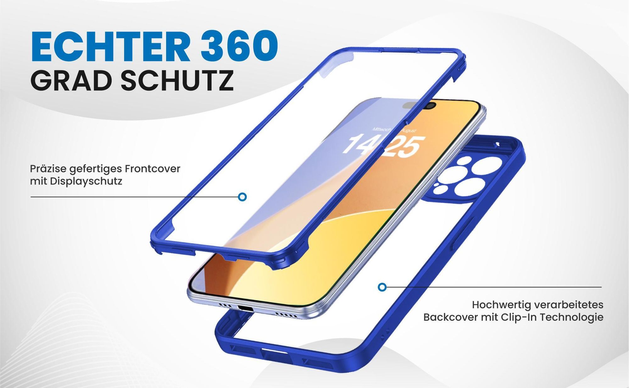Blaues 360 Grad Case für Apple iPhone 15 Pro mit Schutz von beiden Seiten