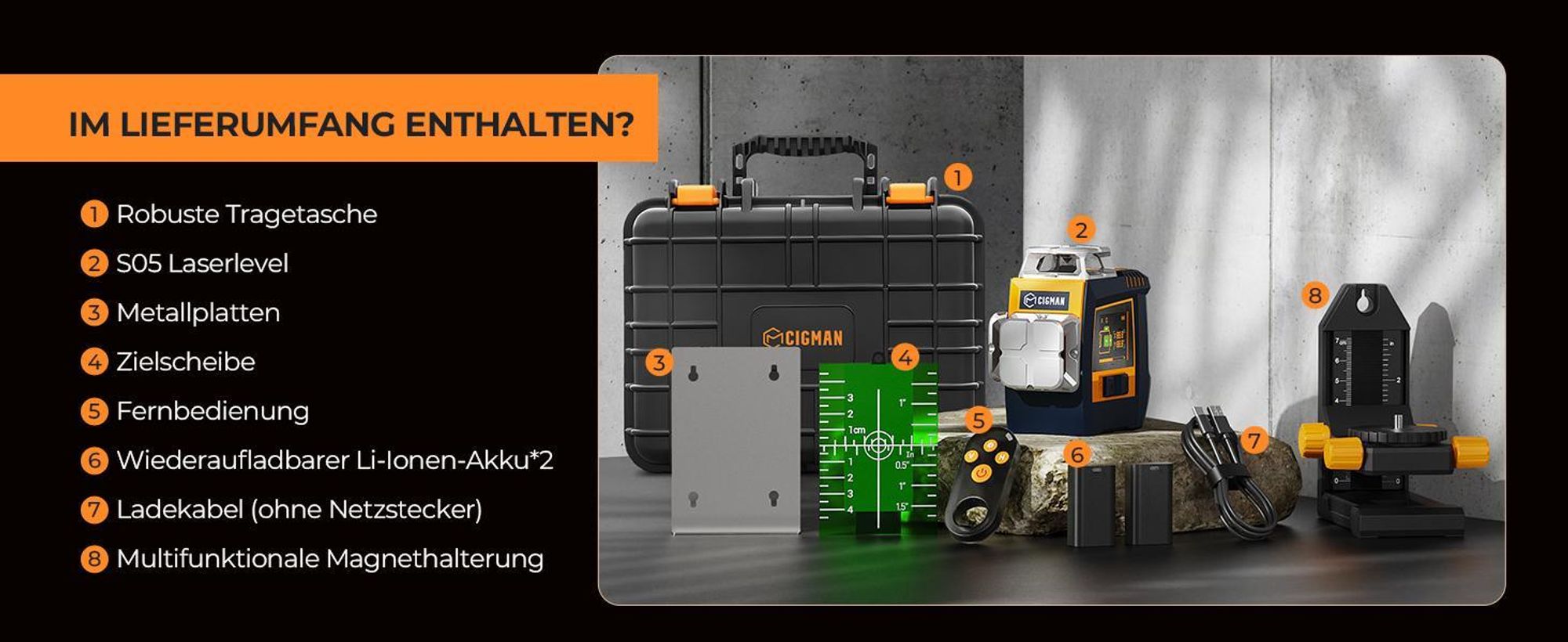 CIGMAN CM-S05 Kreuzlinienlaser 3x360 Grad, Gestensteuerung, App-Anbindung, LCD-Display