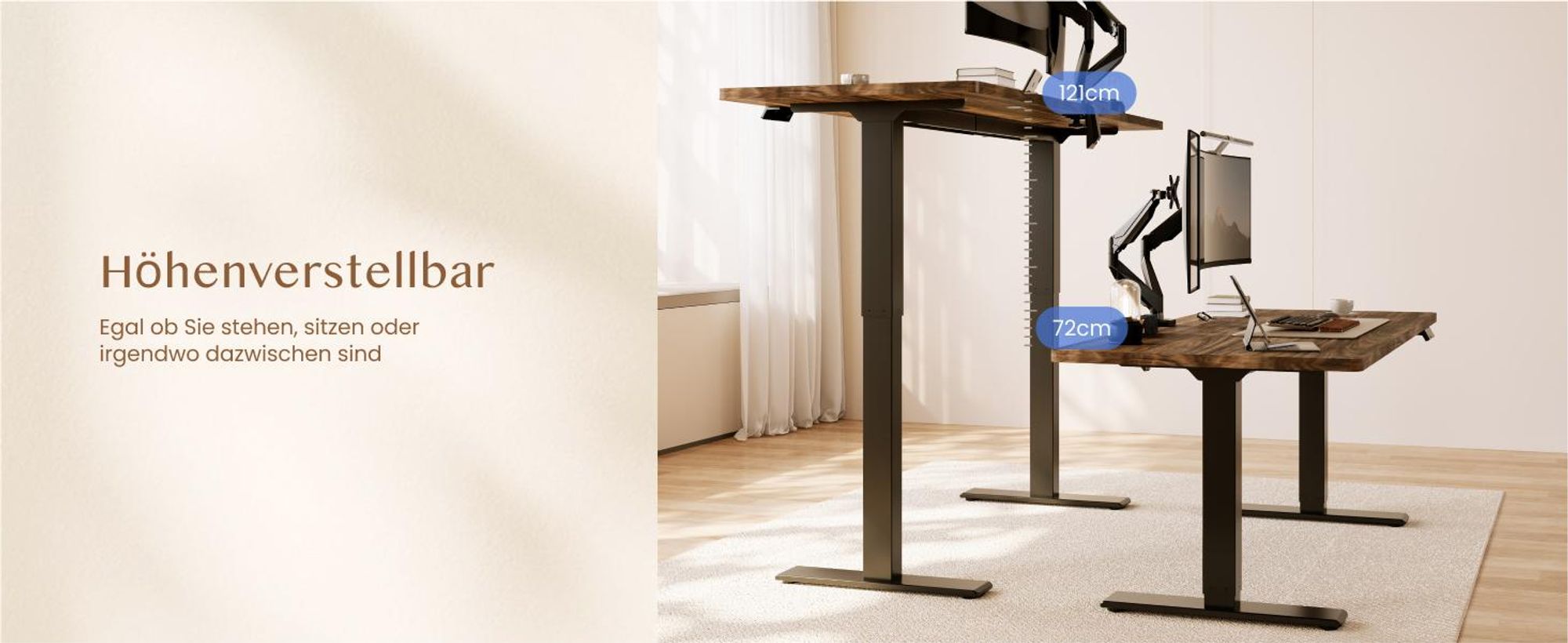 FLEXISPOT QB2 Höhenverstellbarer Schreibtisch Elektrisch 180x80cm, 2 STARKE MOTOREN, 120 kg Tragkraft, Antikollisionsschutz, 4 Memory-Funktion (Braun)
