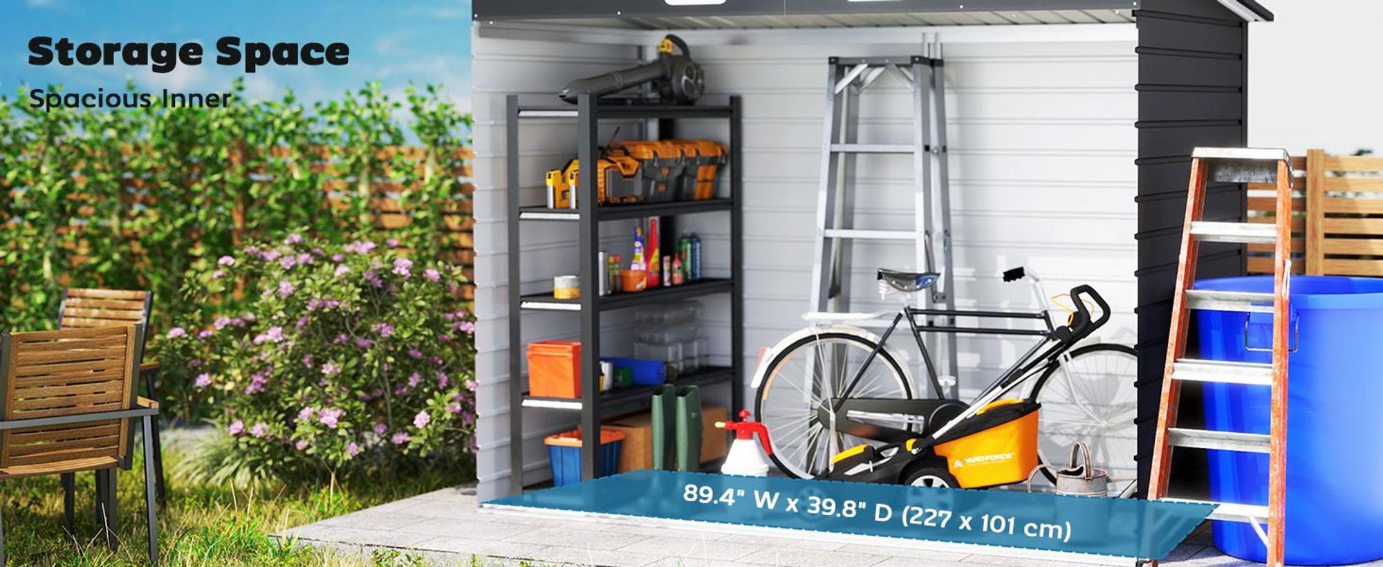 Metalowa szopa narzędziowa Outsunny 4,1 m² 249x121x183 cm z dwuspadowym dachem, zamykana na klucz, z podwójnymi drzwiami i oknem, domek ogrodowy, szafka ogrodowa na podwórko, szary