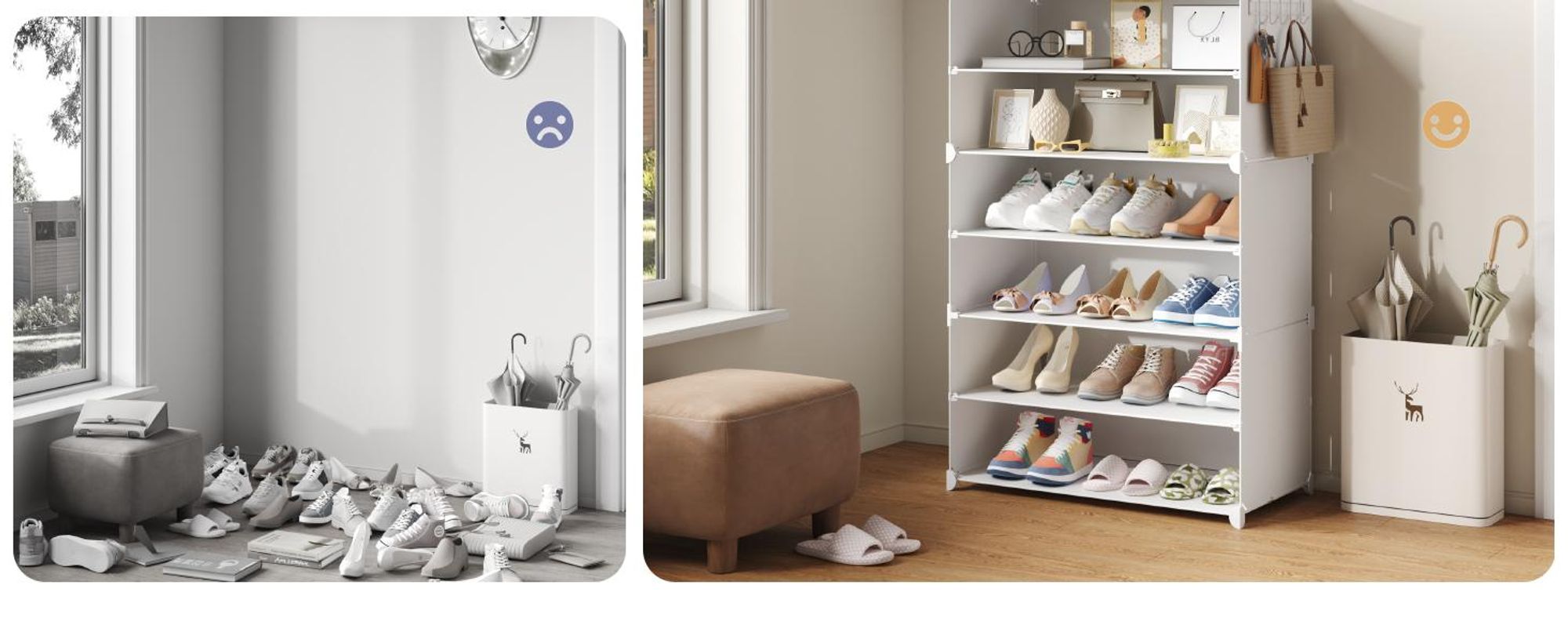 Mondeer Aufbewahrungsschrank aus PP, 6 Fächer Schuhschrank mit Haken für 18 Paar Schuhe, höhenverstellbar, für Flur & Wohnzimmer Weiß