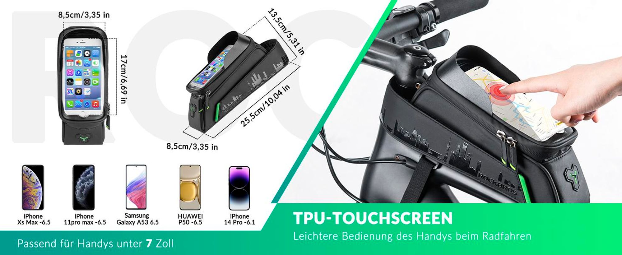 ROCKBROS Fahrradtasche Rahmentasche für Handy 6.00''  schwarz wasserdicht
