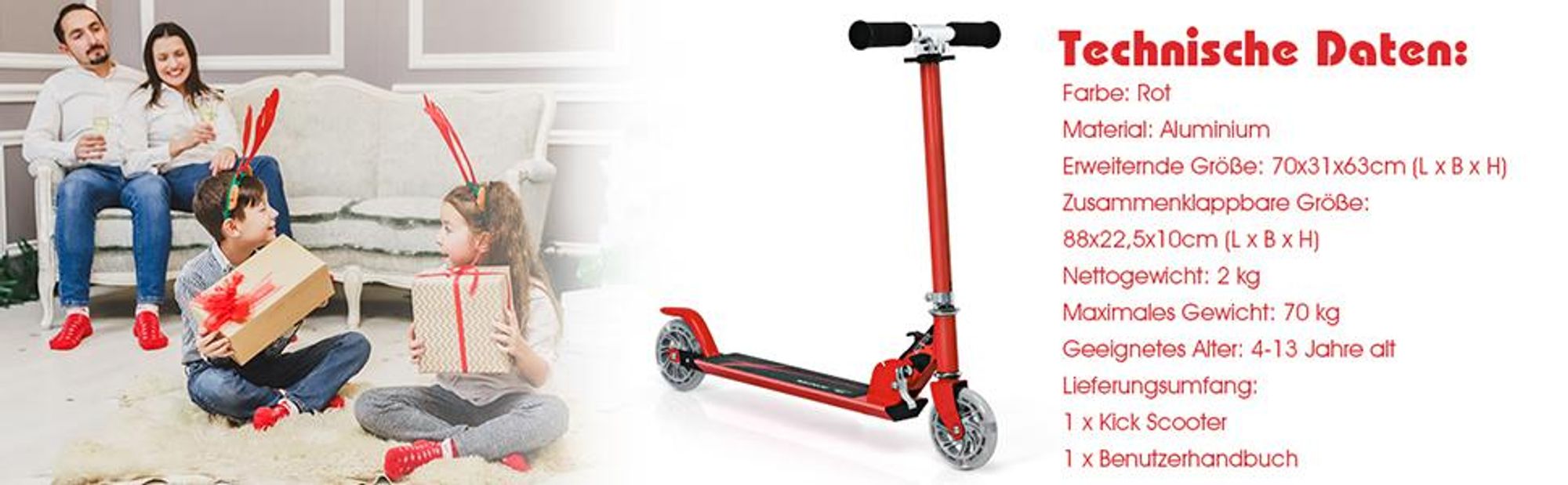 COSTWAY Kinder Roller mit LED Rädern, Cityroller höhenverstellbar, Kinder Scooter für Kinder ab 4+, Kinder Kickscooter, Tretroller für Junge & Mädchen