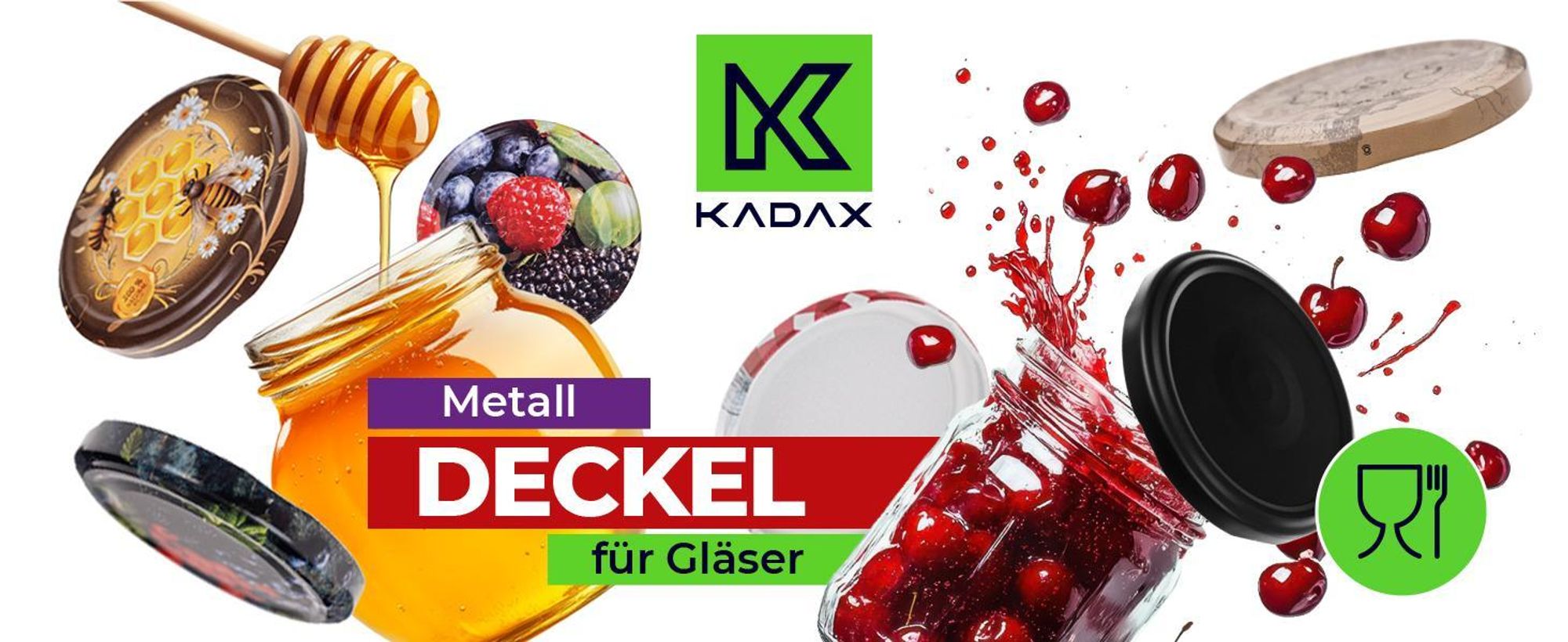 KADAX Einmach-Deckel Set aus Metall "Virbo", mit 6 Einrastzähnen, Weiß, 82 mm, 200 Stück