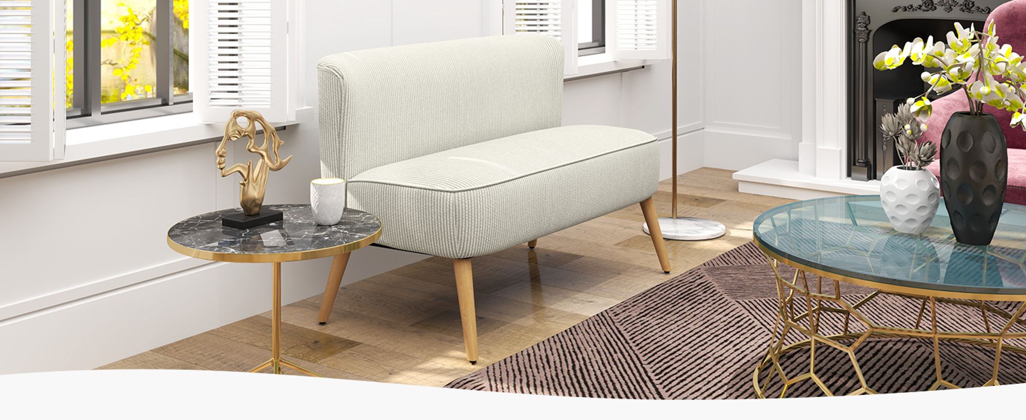 HOMCOM Sofa 2 Sitzer modern Couch ohne Armlehne Polstersofa mit Cord-Optik Creme