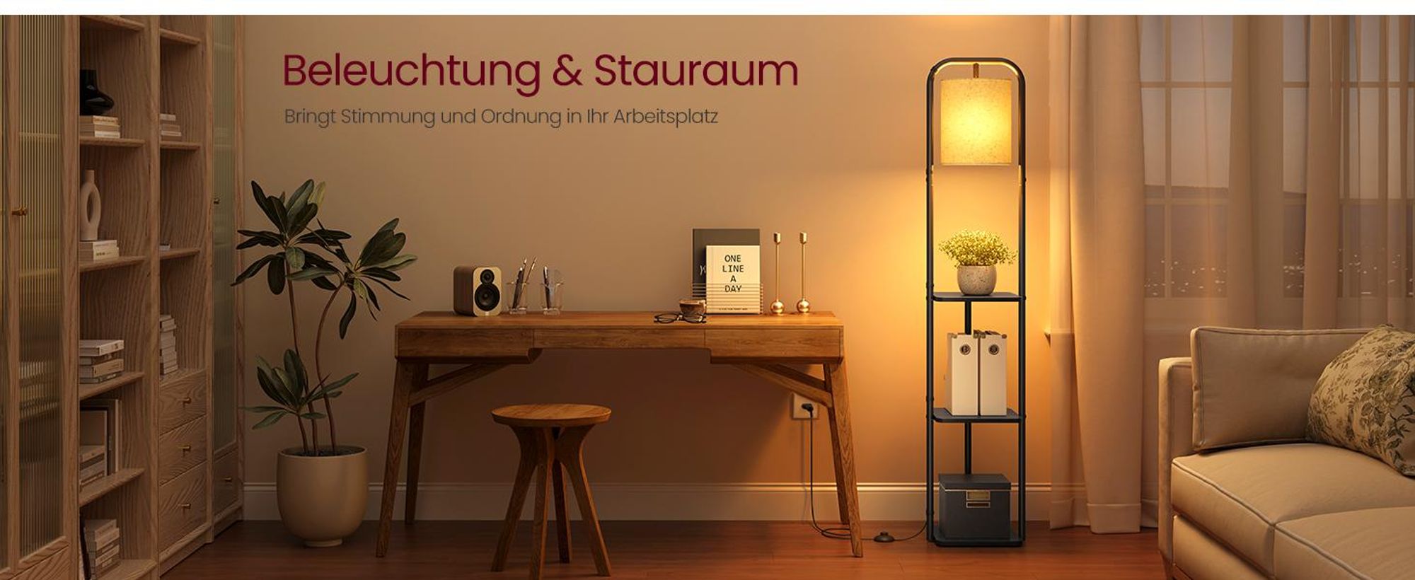 VASAGLE Stehlampe mit 3 Ablagen, Standleuchte, Stehleuchte, LED-Glühbirne inklusive, mit Fußschalter, Lampenschirm aus Stoff