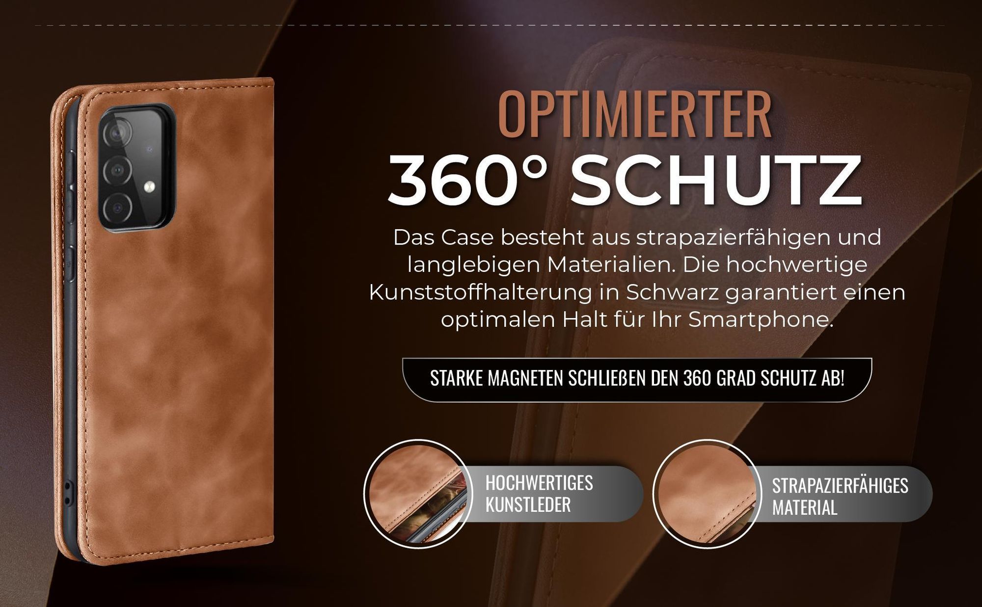 Hellbraune Handyhülle für Samsung Galaxy A53 5G mit 360 Grad Schutz