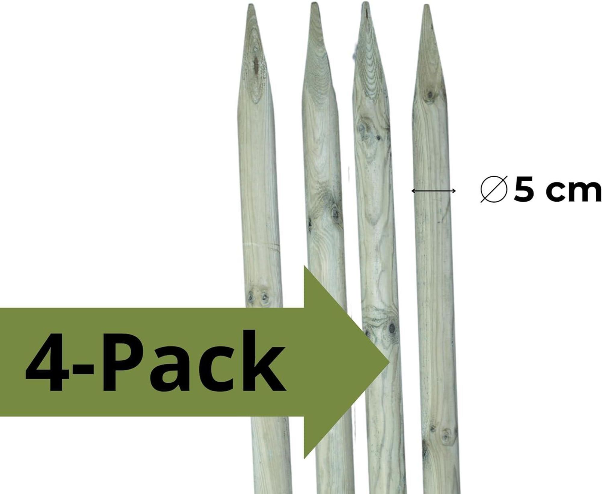 TIMBERMIK ø 8cm 4-Pack Paletti di Legno a Punta Lunghezza: 80 cm Recinzione Tondo Staccionata Pino Torniti Giardino Impregnato Verde oliva
