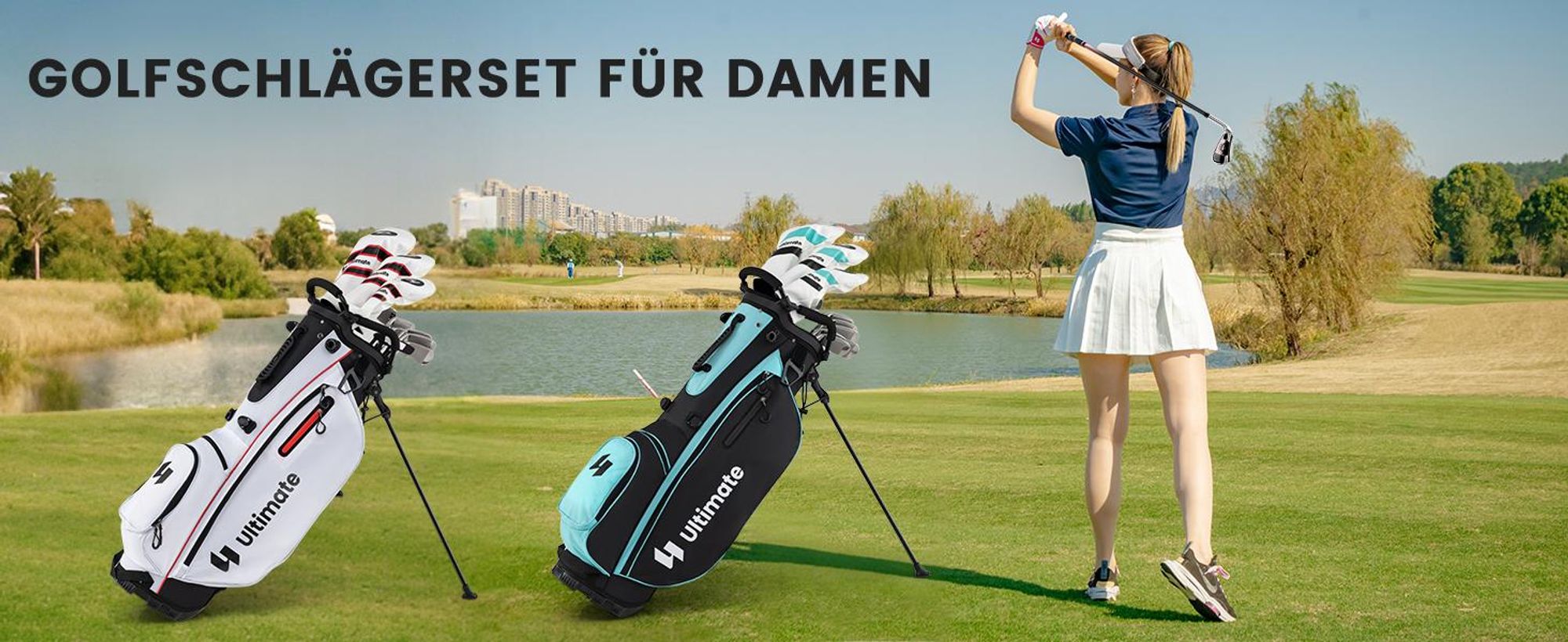 COSTWAY komplettes Damen Golfschläger Set, 15 teilige Golfschlägersätze rechtshändig mit 1 Driver & 3 Fairway & 4 Hybrid & 6/7/ 8/9/ P Eisen & Putter
