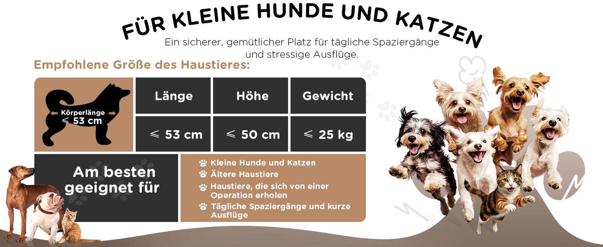 COMHOMA Hundebuggy klappbar bis 25KG, 360°schwenkbares EVA-Vorderrad und Hinterradbremsen, 4-in-1 Hundewagen, Faltbar Katzenwagen Gold