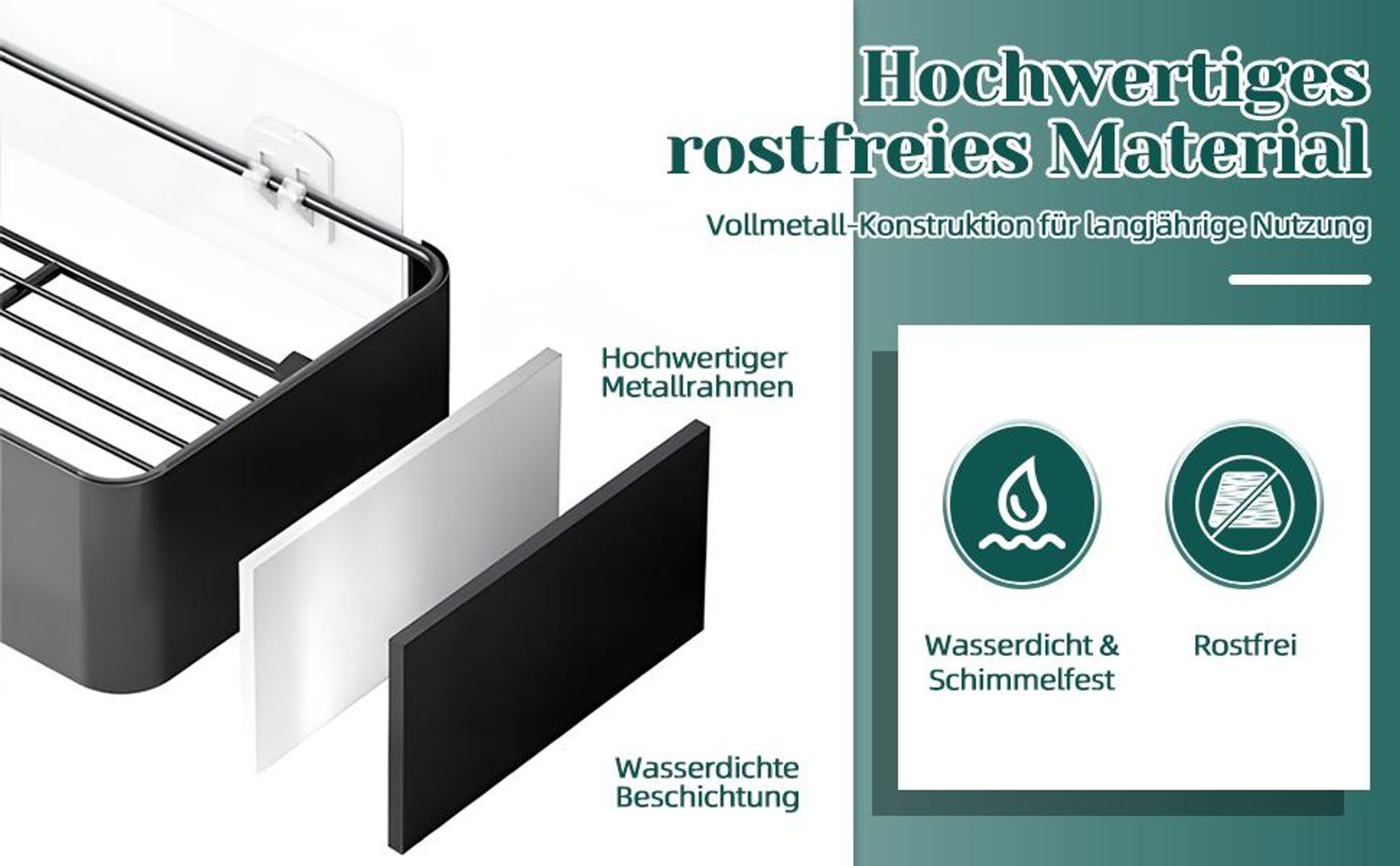Duschablage, Duschregal, Badregal, ohne Bohren, Edelstahl Badezimmer Organizer, Selbstklebend Wasserdicht & Rostfrei