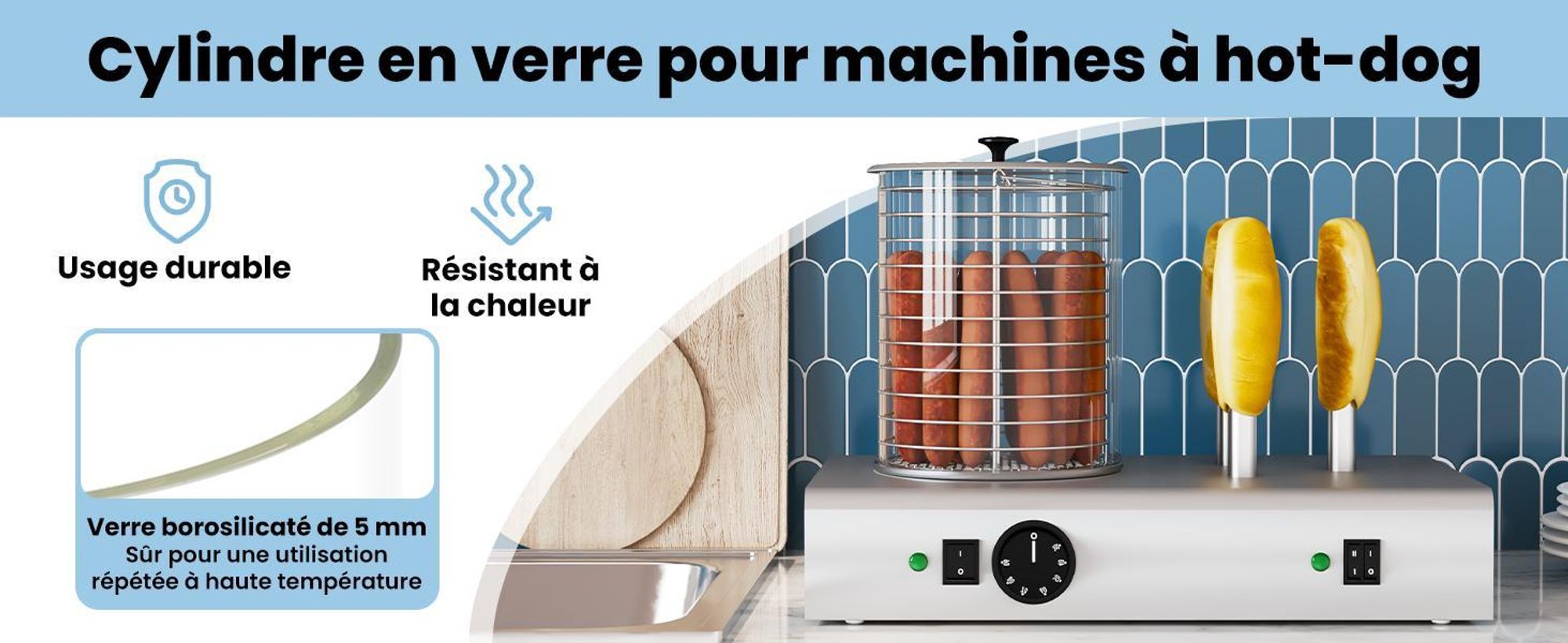 vidaXL Cylindre en verre pour chauffe-saucisses 200x240 mm