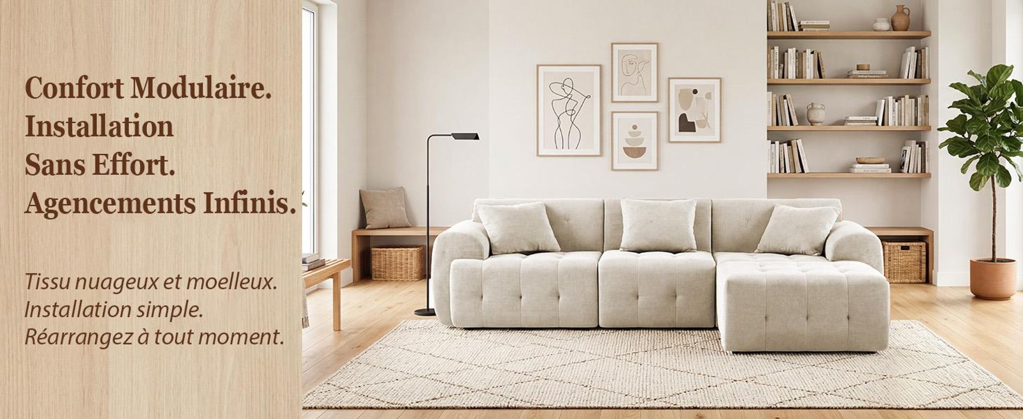 Canapé d'angle COMHOMA, 245 x 60 x 40 cm, canapé modulable avec fonction couchage, canapé-lit, canapé en L pour le salon, emballé sous vide, combinable à volonté