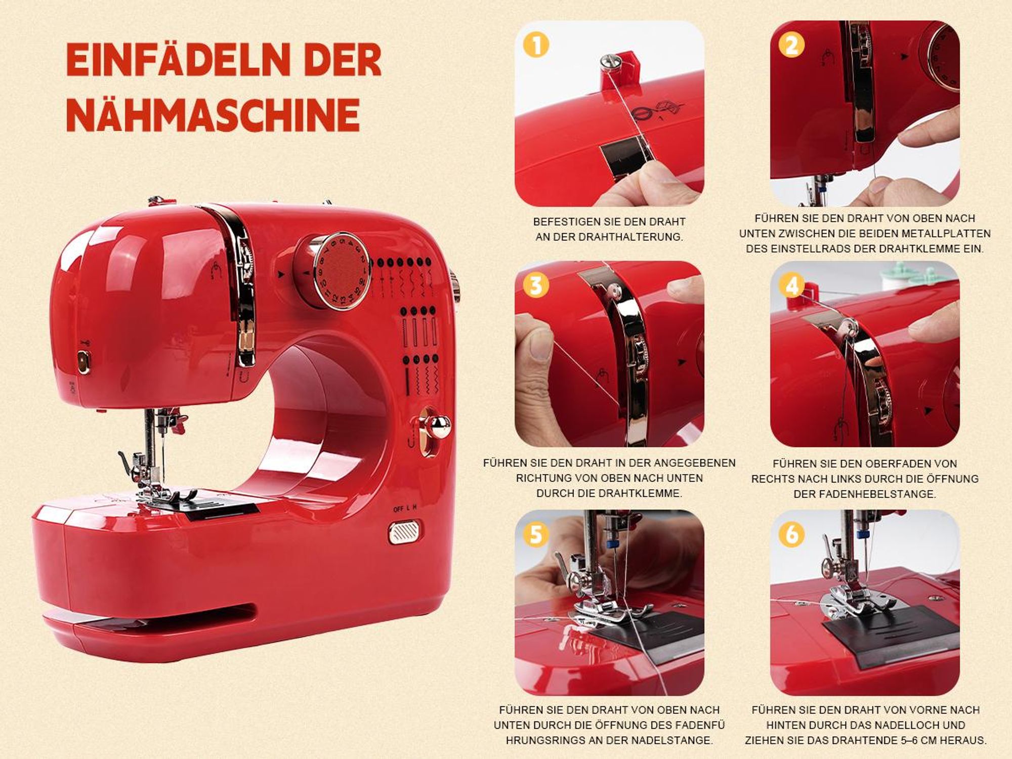 Victool Mini elektrische Nähmaschine Multifunktional,16 Stiche Doppelnadel