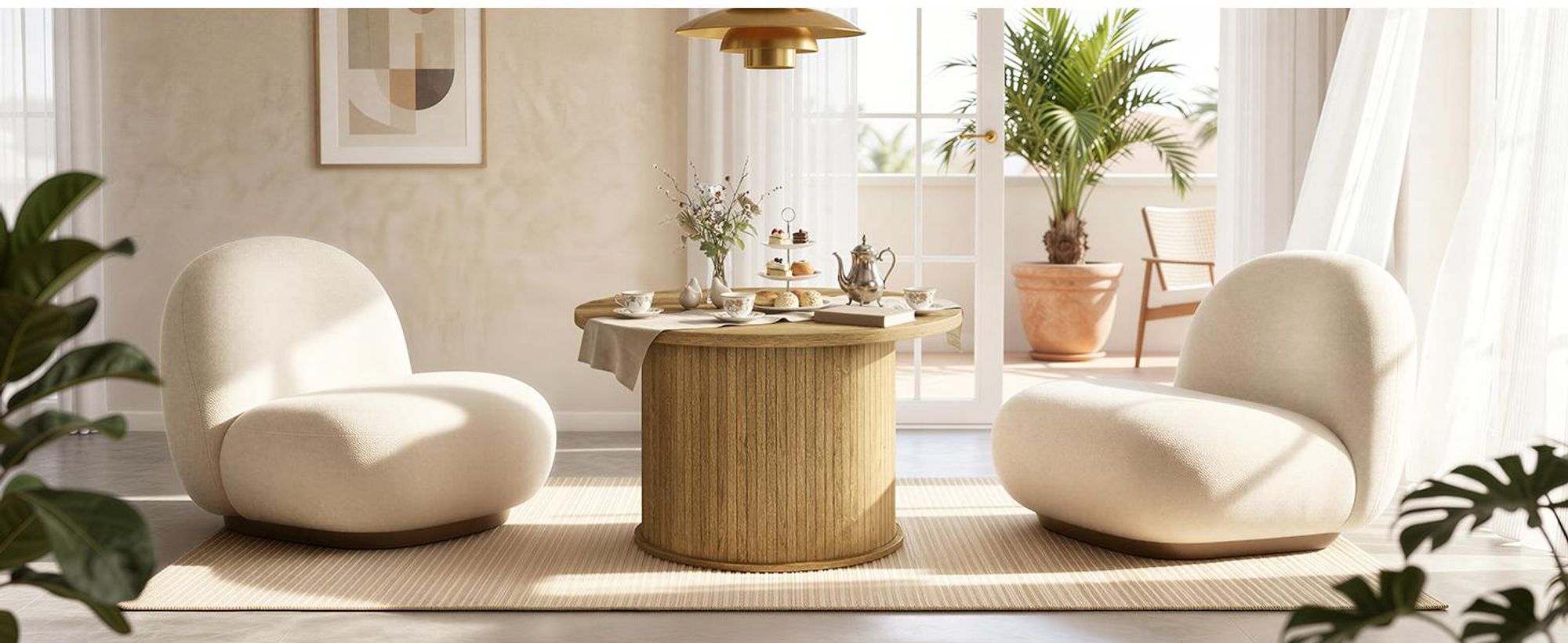 VASAGLE MIRIANA Kollektion - Couchtisch rund, Wohnzimmertisch, Kaffeetisch, Tambour-Design, Mid-Century-Modern-Stil, einfache Montage, für Homeoffice