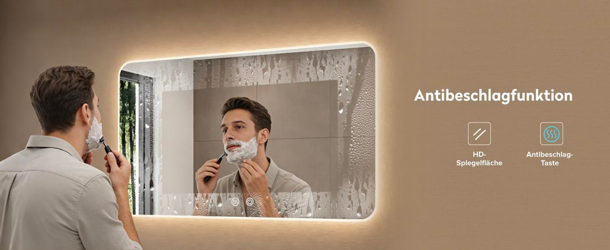 doporro Design LED-Spiegel Wandspiegel 140x70cm Badezimmerspiegel Beschlagfrei 5 mm Glas durch Antifog-Schicht Nova-02
