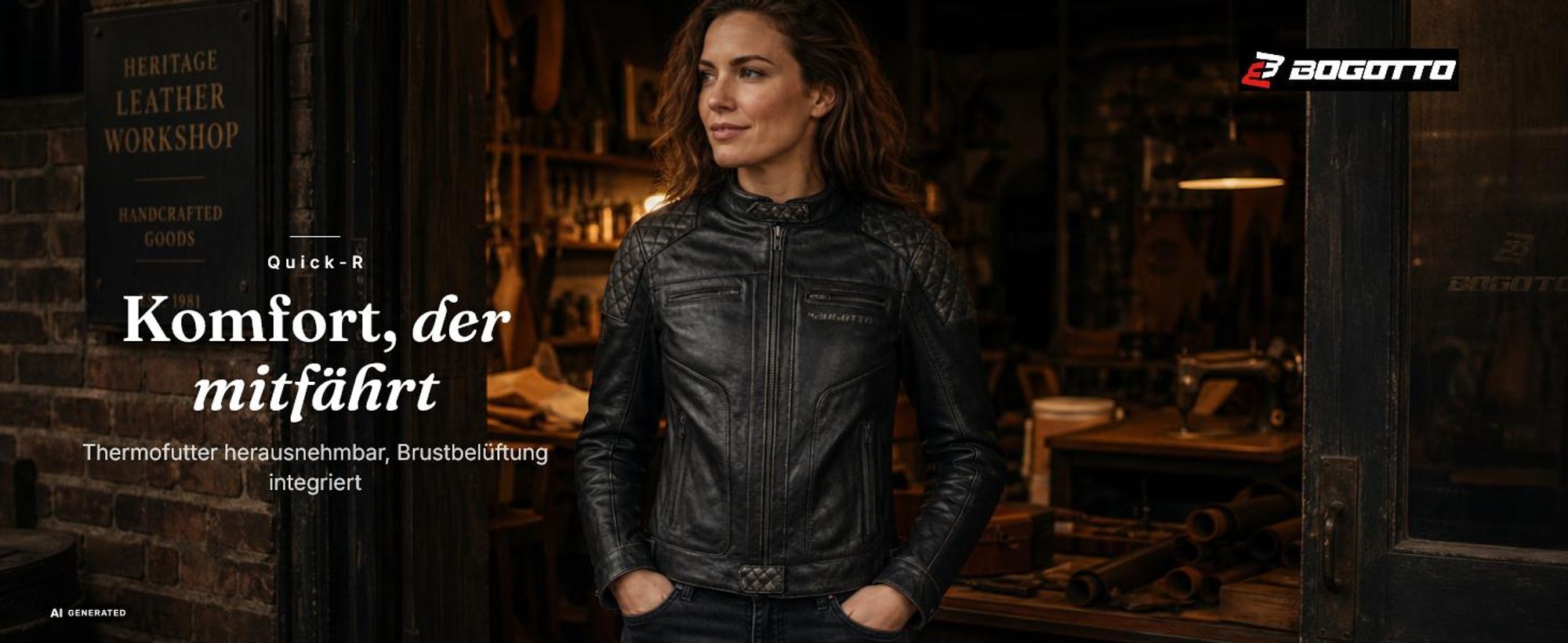Bogotto Quick-R Motorrad Lederjacke, schwarz, 48