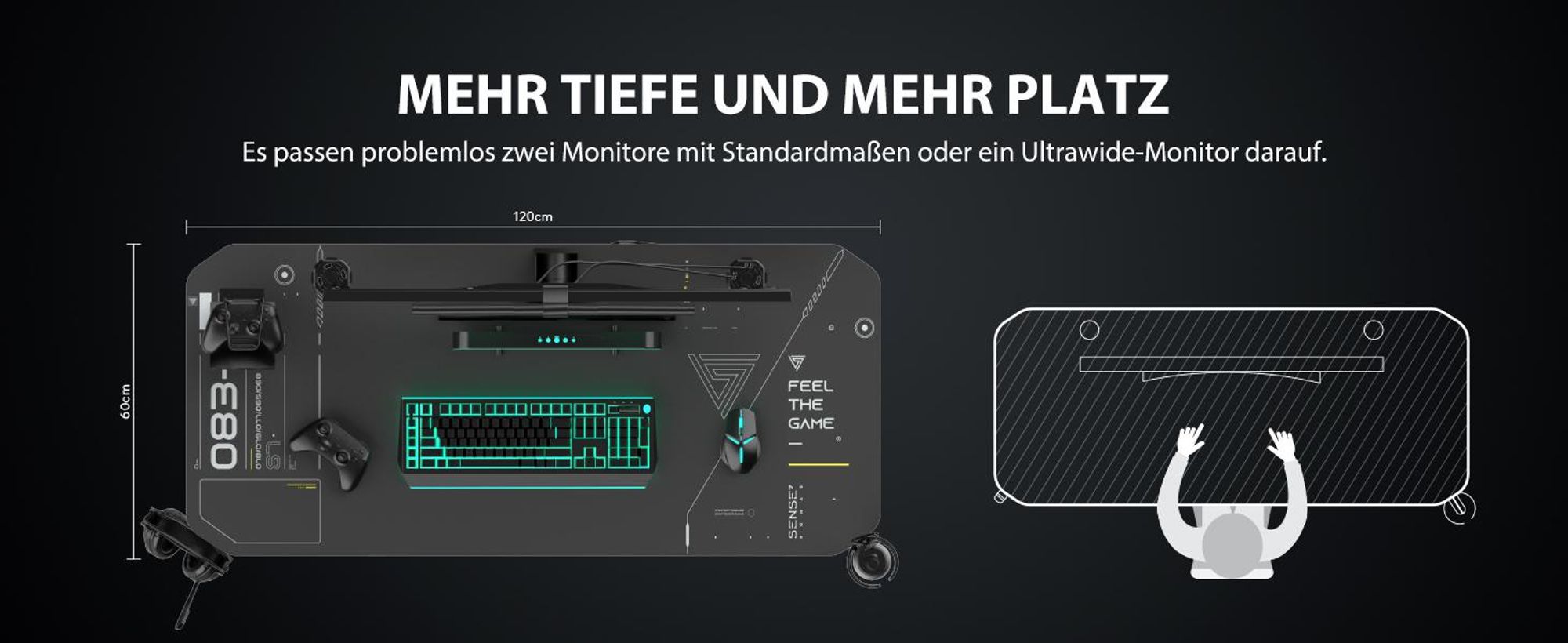 SENSE7 Nomad Cybernetic Gaming Tisch Schreibtisch 120x60 cm Inkl. XXL-Mauspad Computertisch PC Tisch Gamer Desk Kleiner Schreibtisch Jugendzimmer