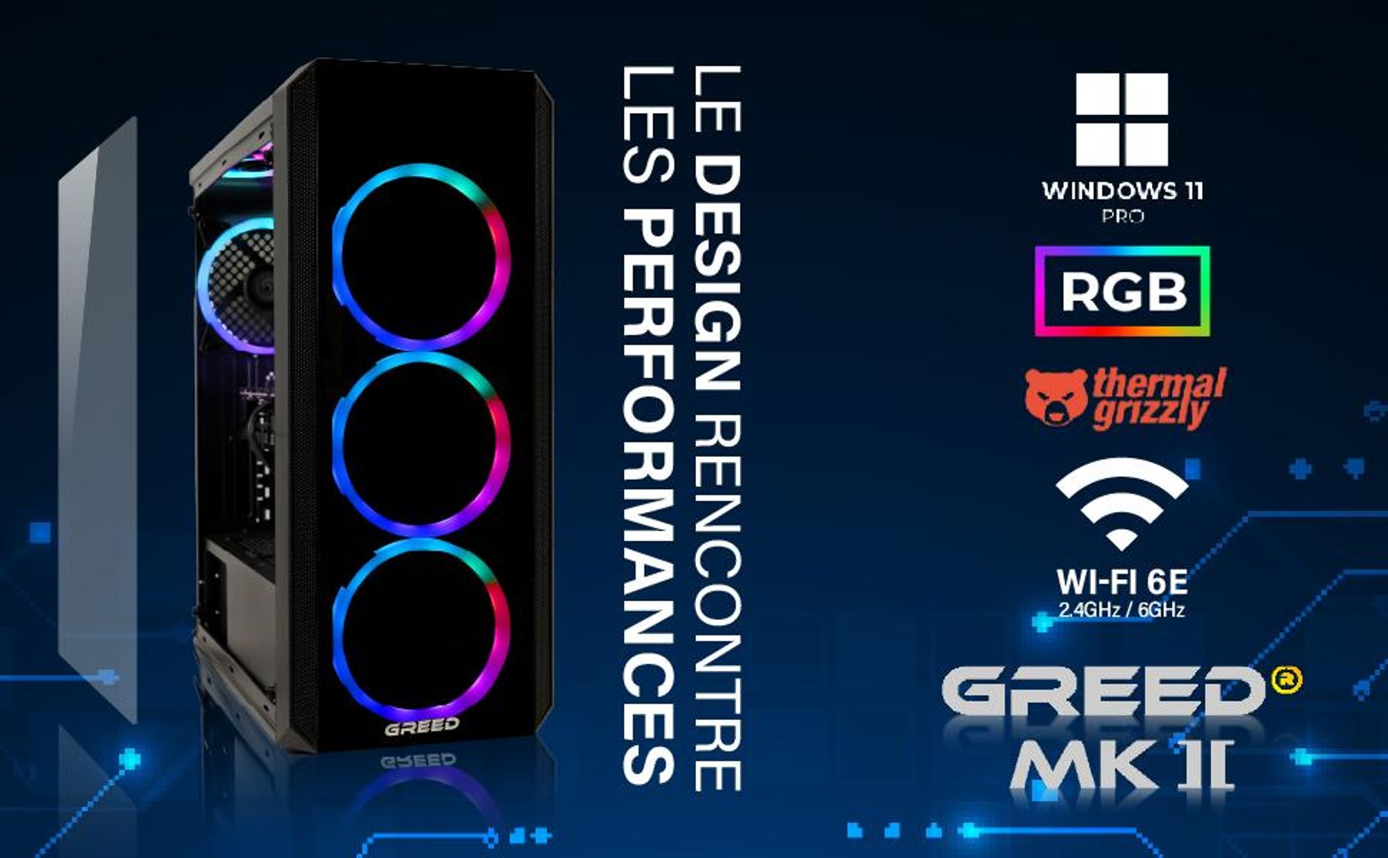 Greed® MK2 - PC Gamer - AMD Ryzen 7 5700X - Nvidia RTX 5060Ti - Ordinateur avec Raytracing - 4,7 GHz - 32 Go DDR4 - SSD 1 To - RGB - WLAN - Win 11 Pro