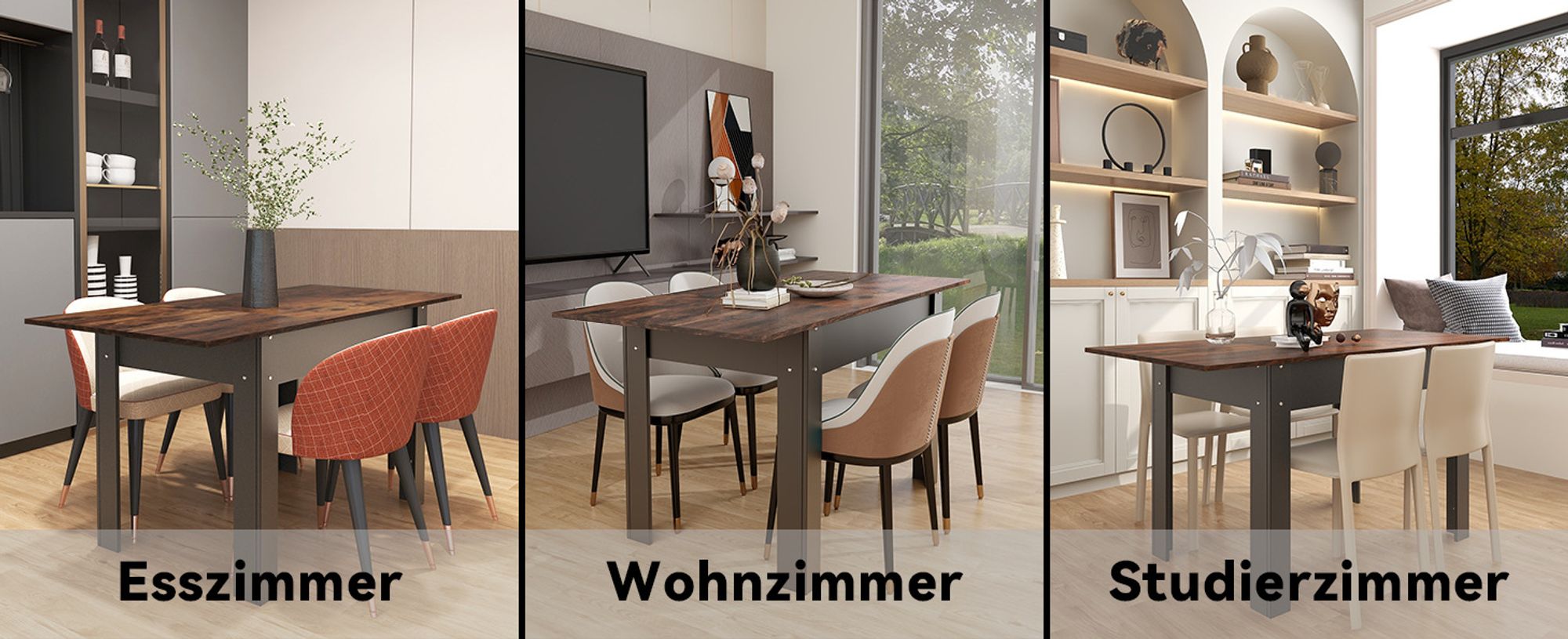 Puluomis Ausziehbarer Esstisch, Erweiterbarer Tisch 70x105-150cm, Klapptisch mit Verstärkter MDF-Platte, Küchen-/Wohnzimmertisch schwarz braun