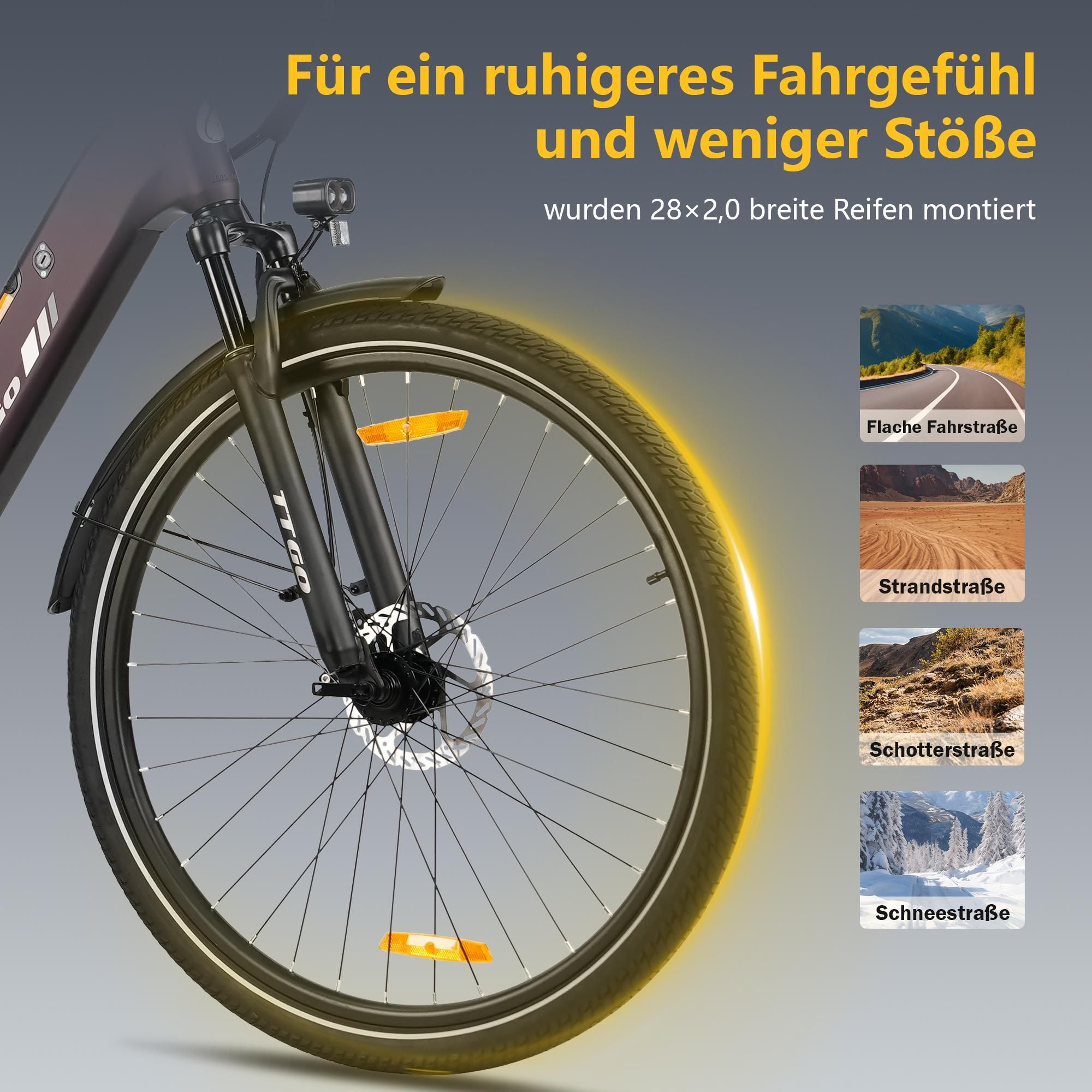28'' 18Ah Pre-mium Elektrofahrrad E-Bike Pedelec 7Gang E-MTB E-Citybike, Elektrofahrrad 25KM/H für Damen und Herren ab 170 cm Wasserdicht dunkellila