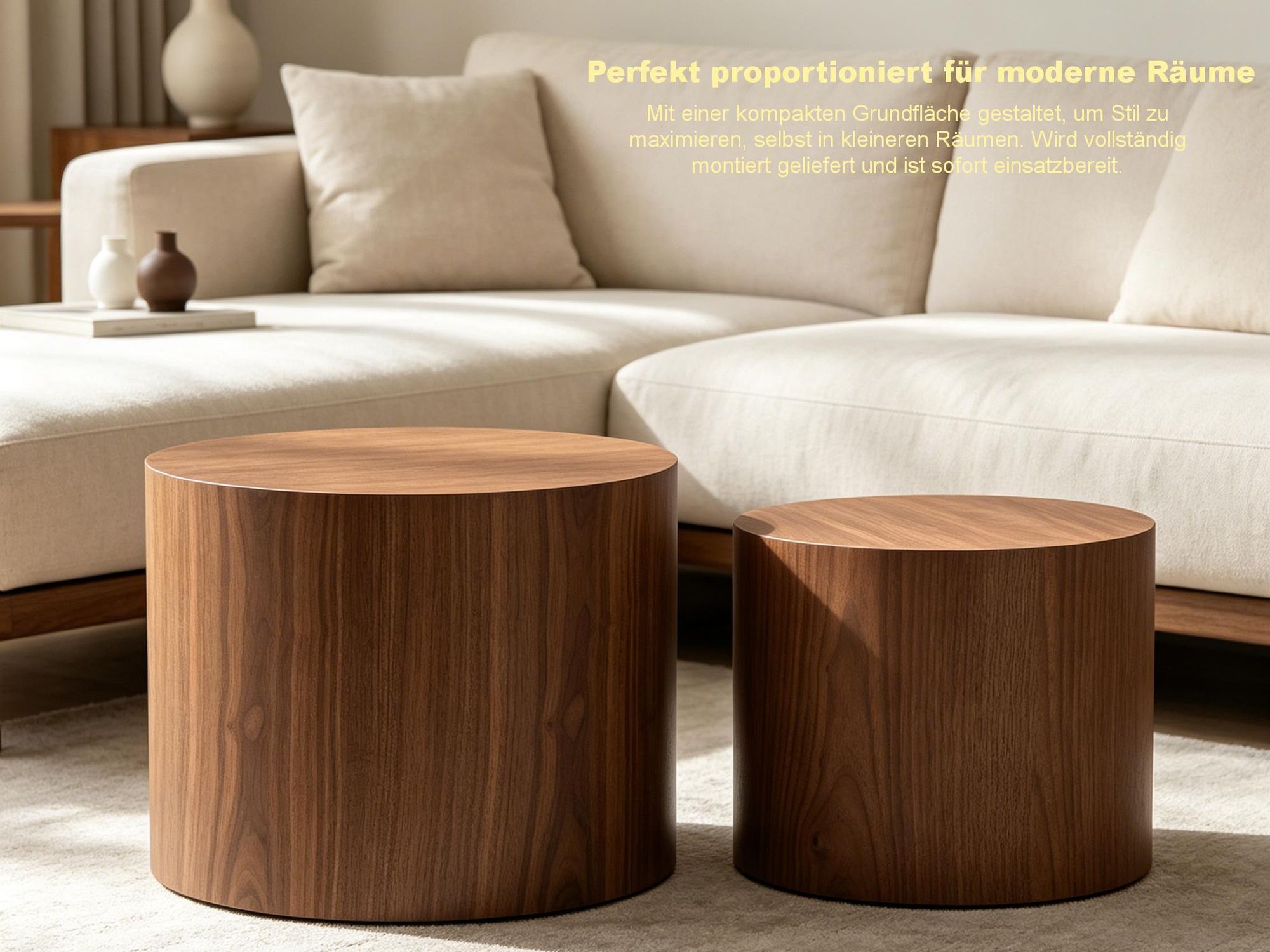 williamspace Holzoptik Beistelltisch-Set aus 2, MDF mit Echtholzfurnier, rund & platzsparend, Nussbaumfarbe