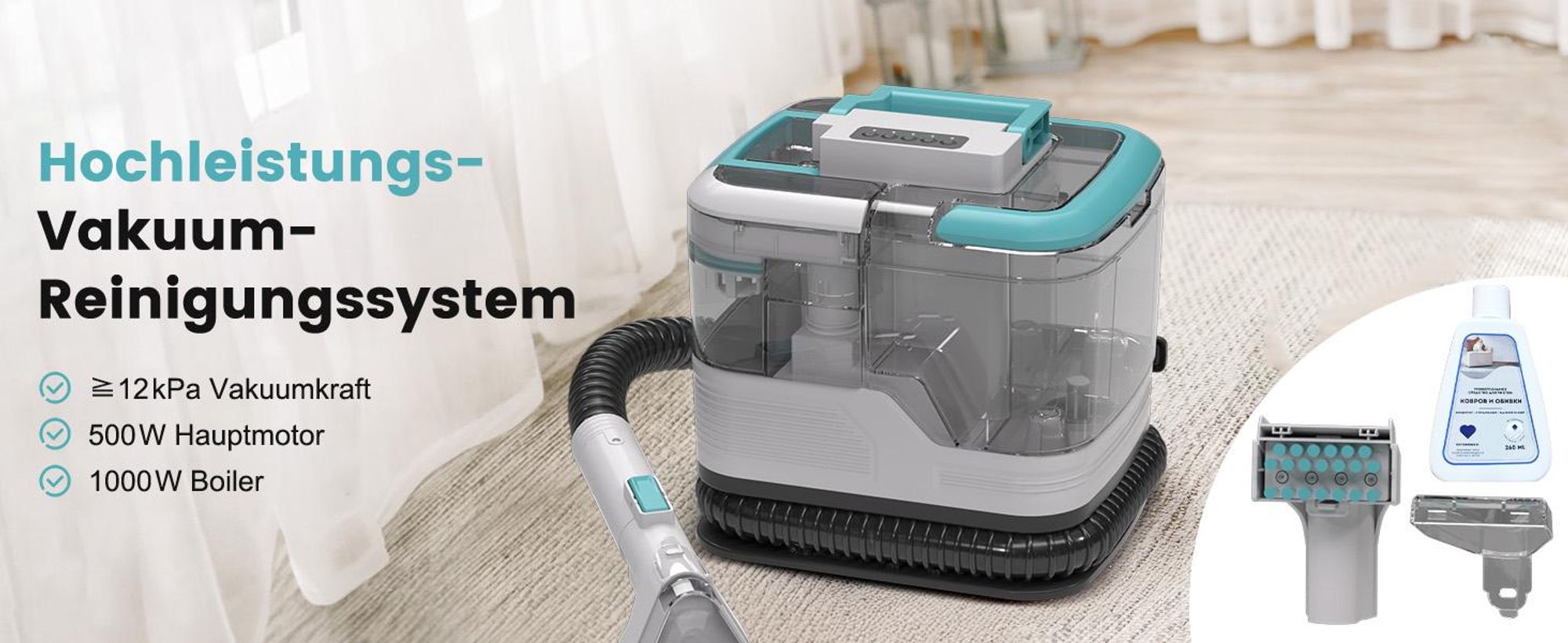 4-in-1 Waschsauger mit Power-Dampf für hygienische Reinigung: 12000Pa Saugkraft, Doppeltank & Touchscreen. Ideal für Auto, Sofa & Haustiere