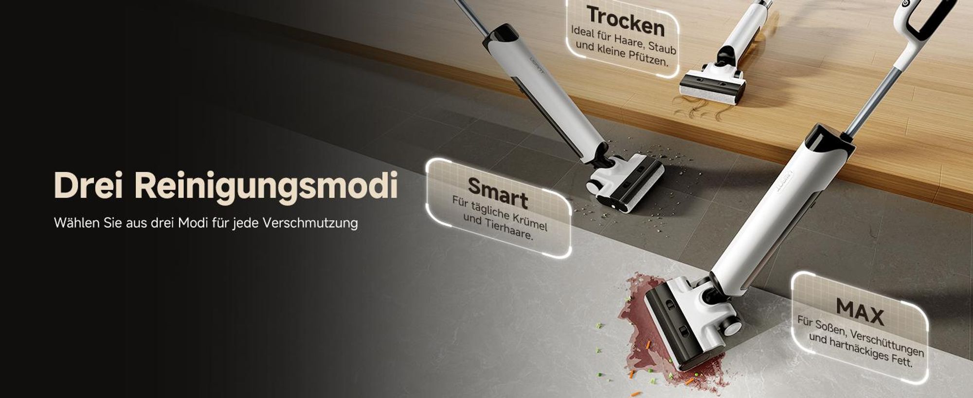 uwant D500 Nass Trockensauger,Abwassertanks-Desodorierung,180° Lay-Flat Saugwischer,17,000 Pa Saugkraft,65°C Leise Heißtrocknung,Selbstreinigend
