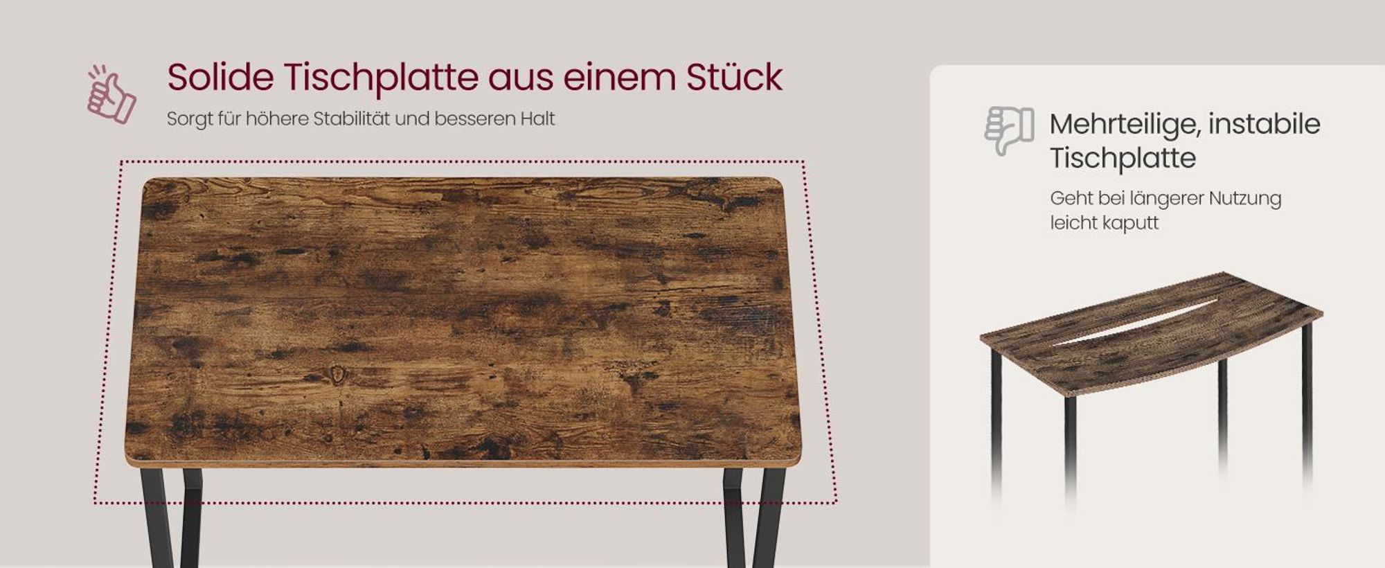 VASAGLE Klapptisch, kleiner Schreibtisch klappbar, Computertisch, Tischplatte aus einem Stück, abgerundete Ecken, 80 cm