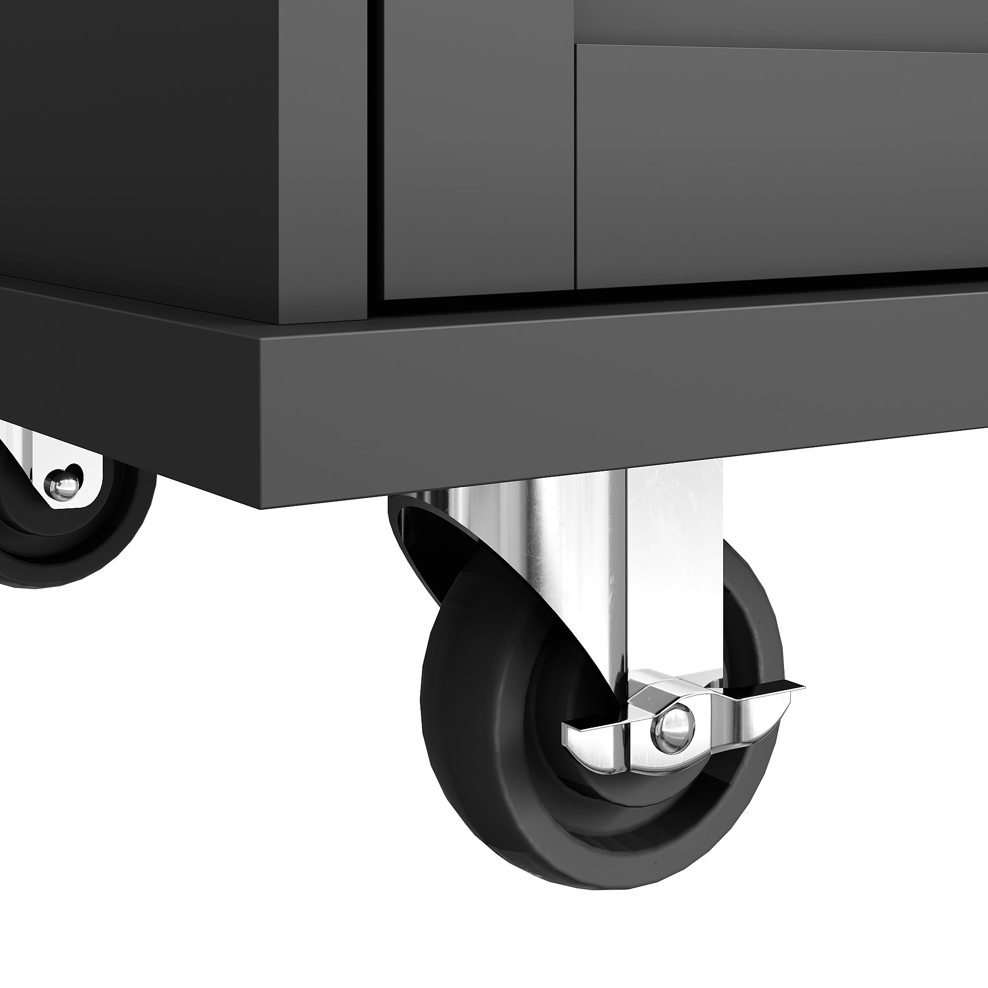 Flieks Servierwagen Küchenwagen mit Rollen & Holzbeinen, Kücheninsel Küchentrolley mit Verstellbaren Regalen, Küchenschrank Speisewagen, Schwarz