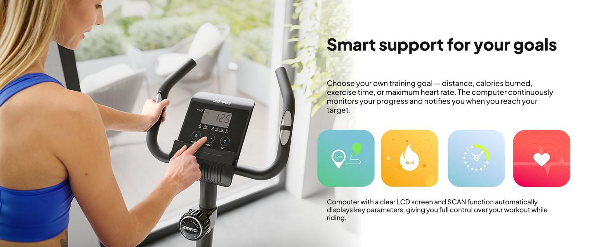Zipro Domáci trenažér Beat – Magnetický fitness bicykel Hmotnosť zotrvačníka Tichý domáci trenažér pre domáce použitie Meranie pulzu, držiak na fľašu a LCD displej 120 kg