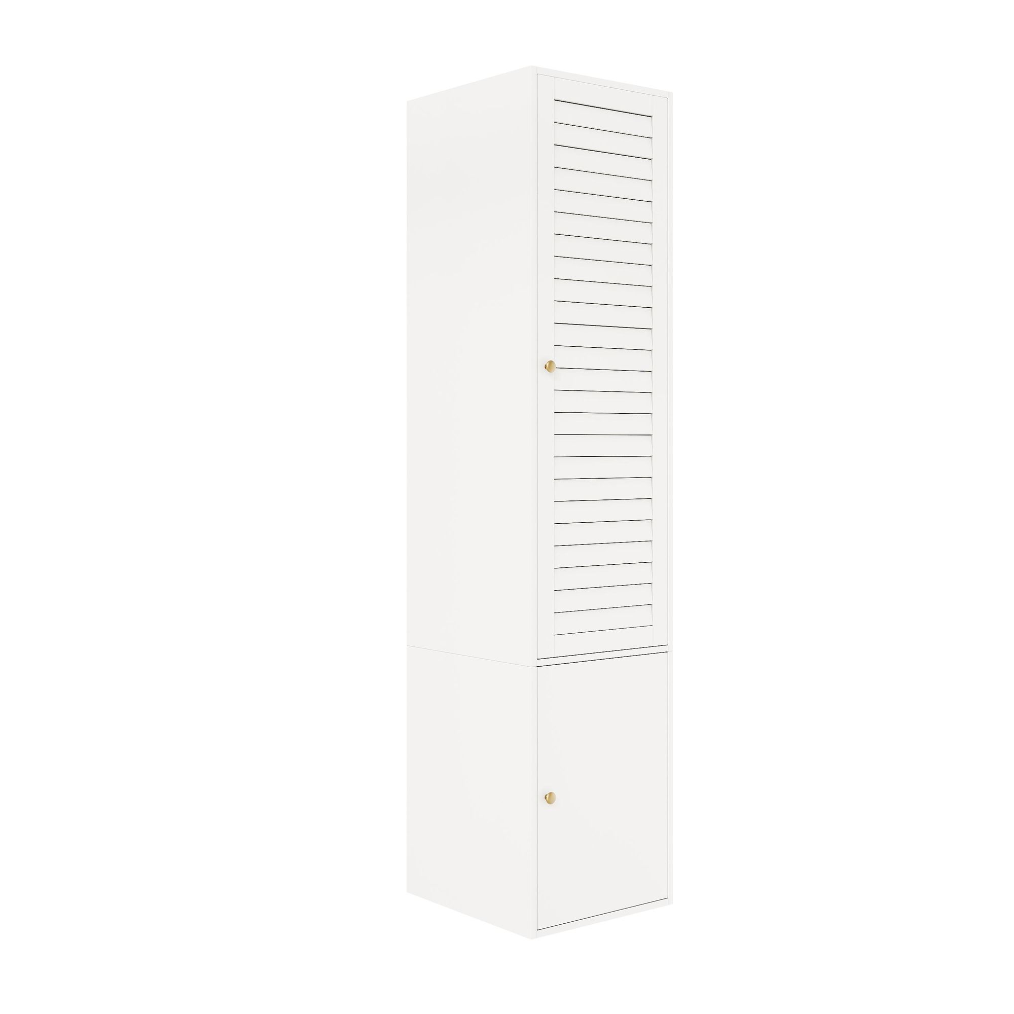 Flieks Hochschrank mit Staufächern und Türen, Garderobe mit Kleiderstangen, Kleiderschrank mit Stauraum, 45 x 50 x 200 cm, Weiß, PB