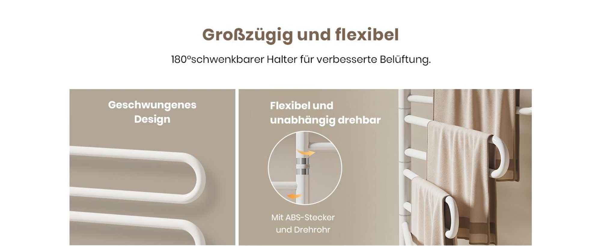 EMKE Handtuchwärmer Elektrisch 780 x 430 x 90mm 130W drehbar U-Rohr Intelligent Touch LCD Tuya Alexa Badheizkörper Weiß Heizkörper