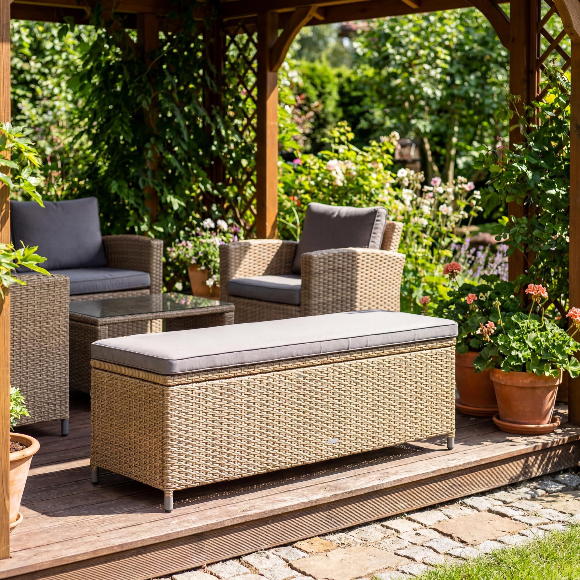 di volio Gartenbank Sitzbank Mit Stauraum Wetterfeste Truhenbank 120 cm ARGENA