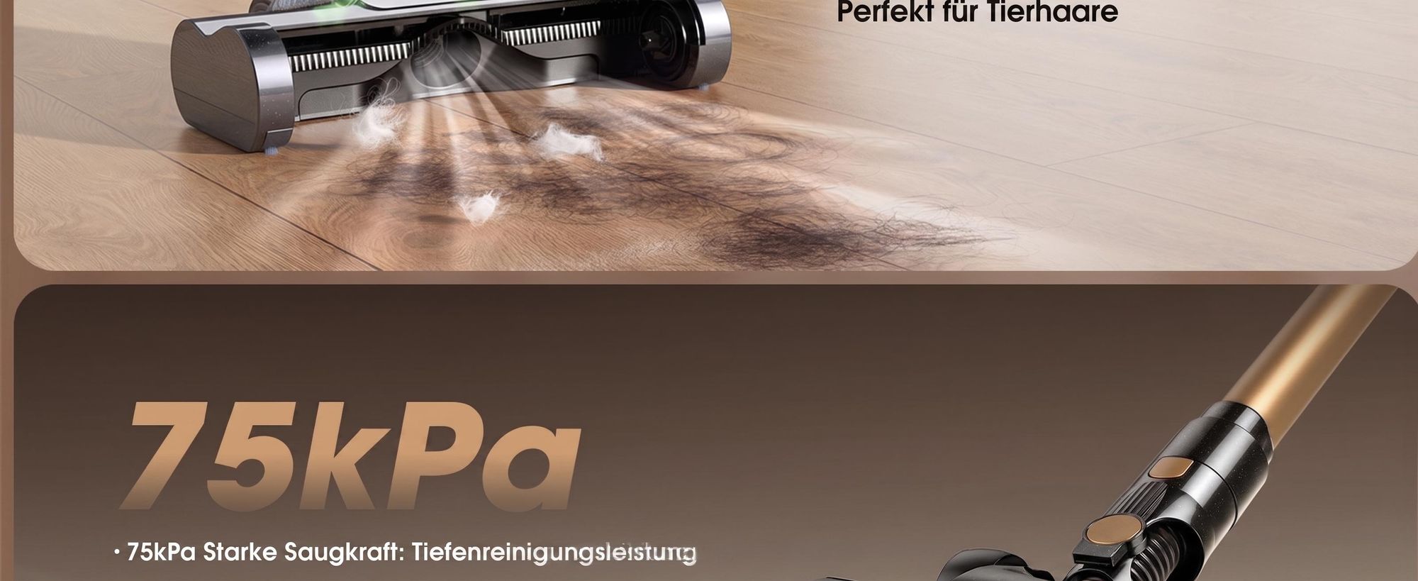 Lubluelu Akku-Staubsauger 75000 Pa, Anti-Haar-Verwicklungsbürste, Grüne Beleuchtung, Freistehend, Für Tierhaare, Teppiche & Hartböden,P2