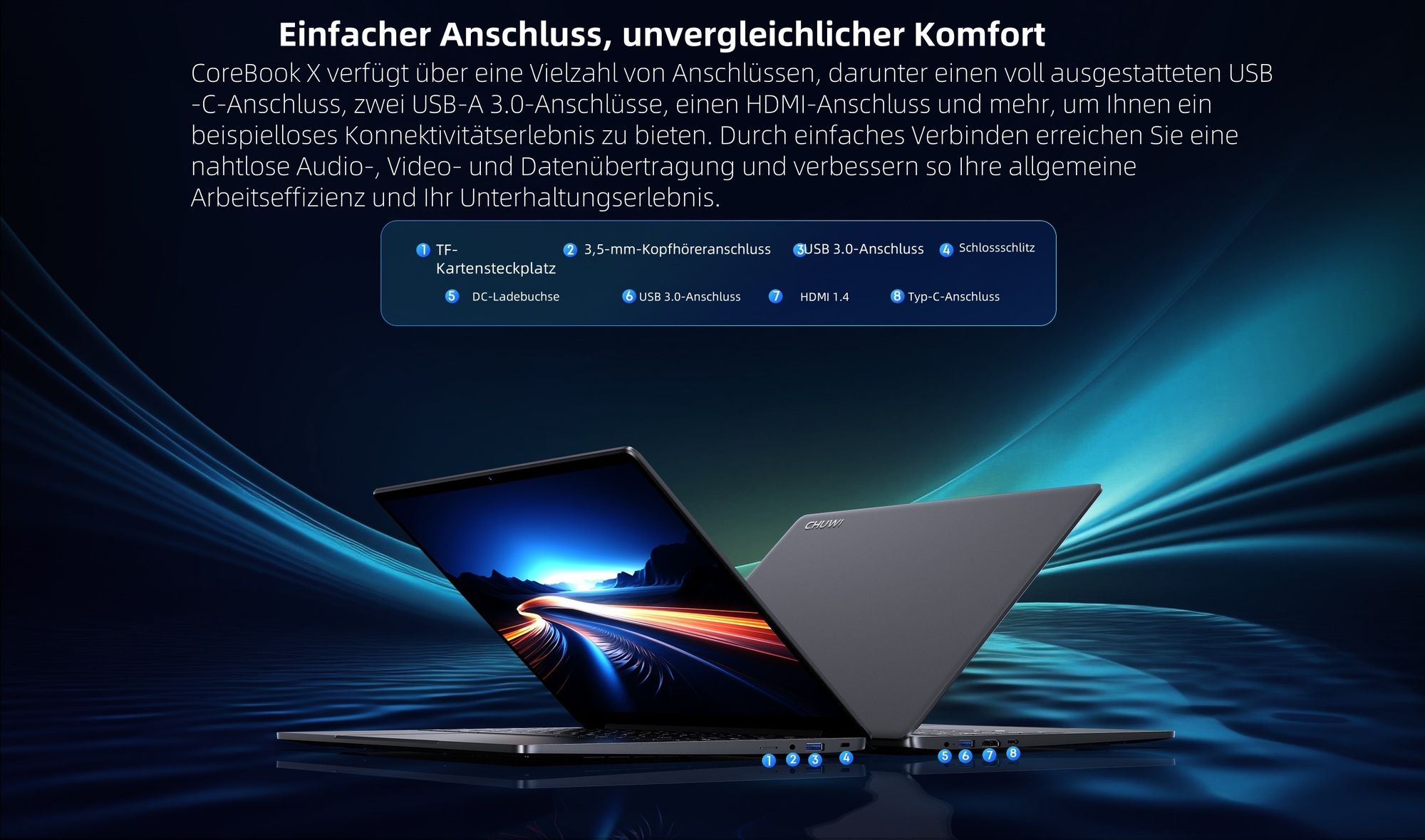 Laptop CHUWI CoreBook X - Prozessor Intel Core i3-1220P 14" Bildschirm Windows 11 16GB+512GB 4000mAh Akku - Grau