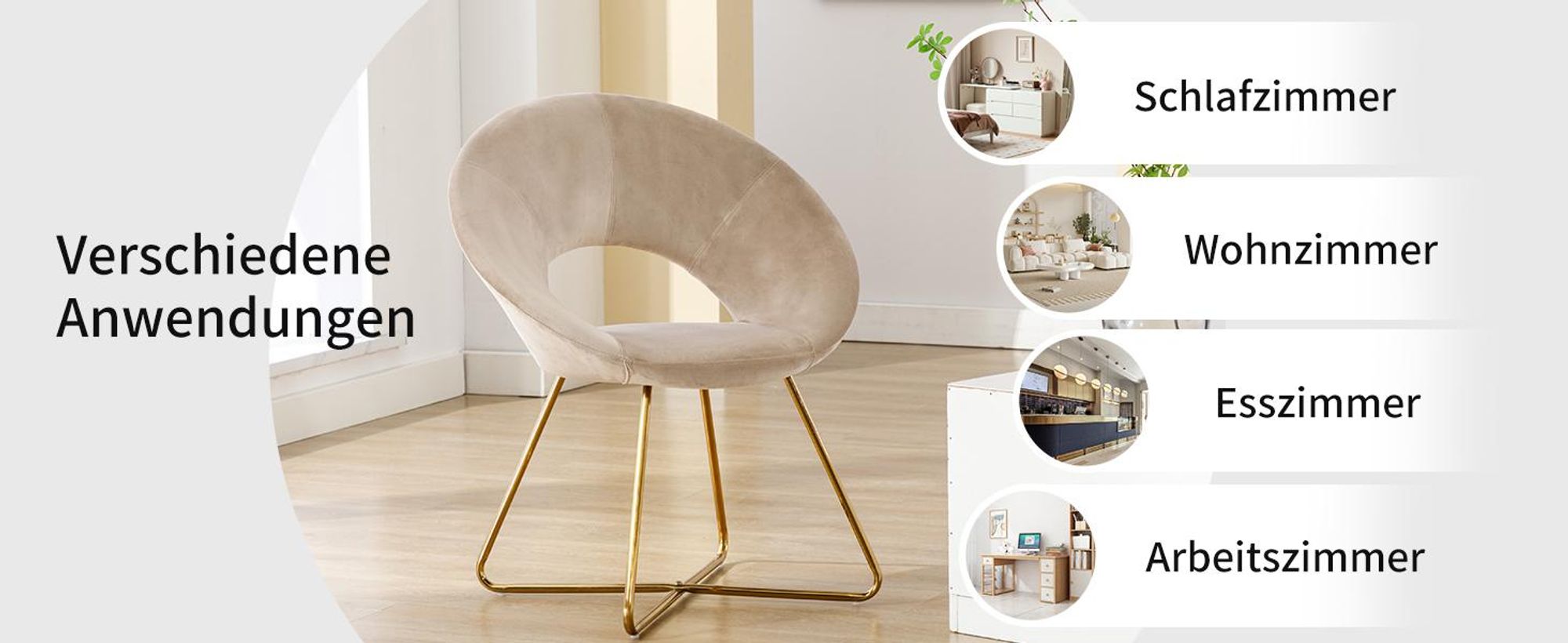 Duhome Esszimmerstuhl Schminktisch Stuhl Wohnzimmerstuhl Samt Sessel Küchenstuhl Polsterstuhl mit Gold Metallbeine, Beige