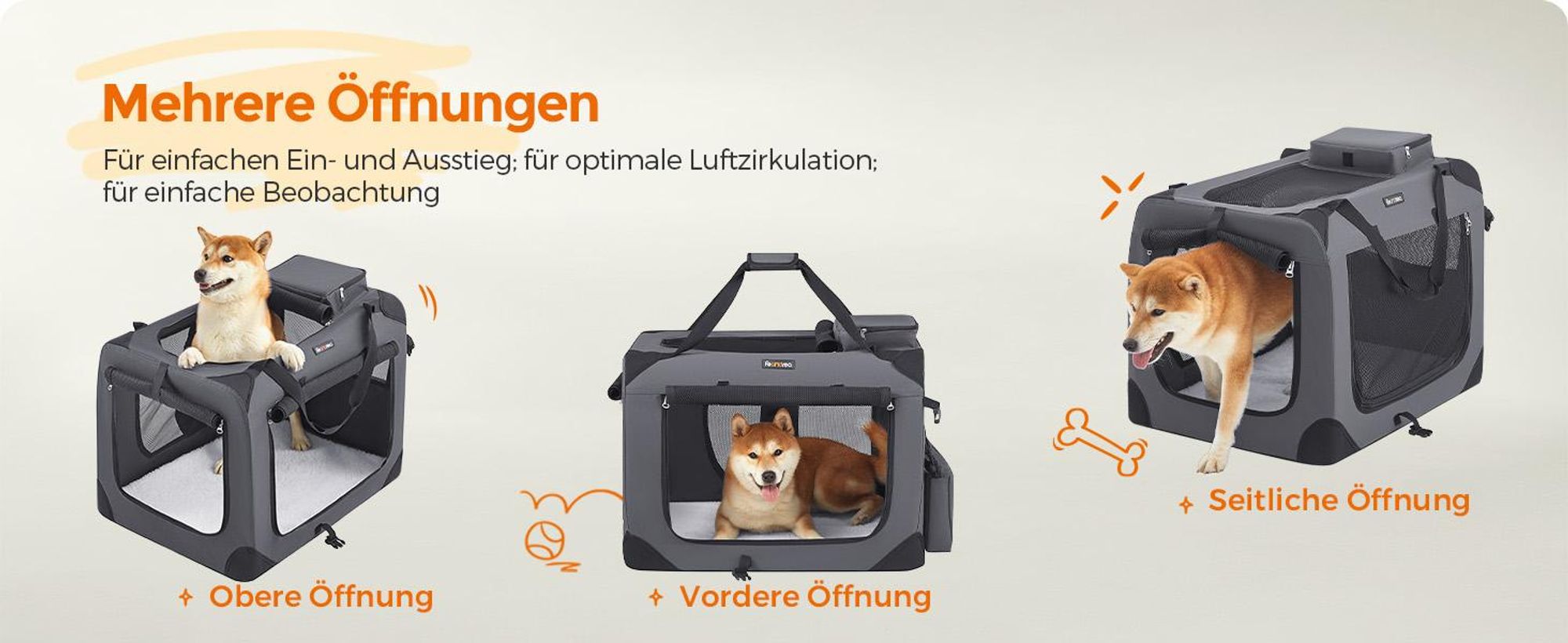 Feandrea L Transportbox faltbar Oxford-Gewebe,Netzstoff,atmungsaktiv,Grau