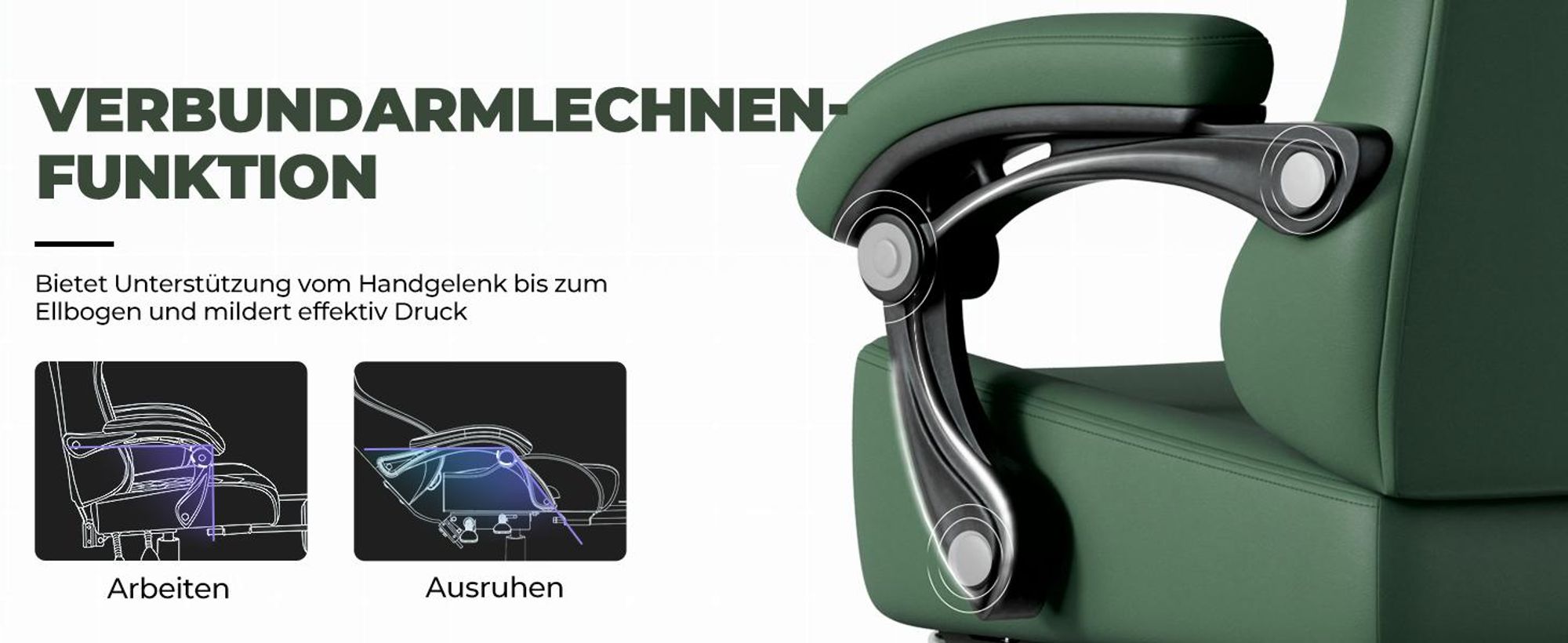 GTPLAYER Gaming Stuhl Ergonomischer Gaming Sessel Schreibtischstuhl Bürostuhl mit Kunstleder Federsitzkissen, Verbindungsarmlehnen, mit Fußstütze