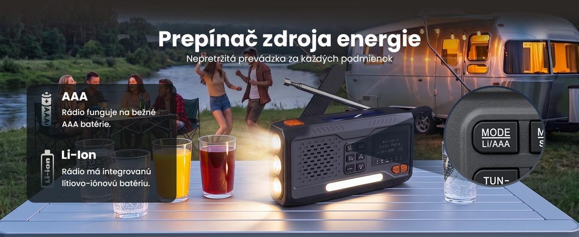 Extralink Núdzové rádio DAB/FM, solárne, dynamo, 4500 mAh, Bluetooth a SOS