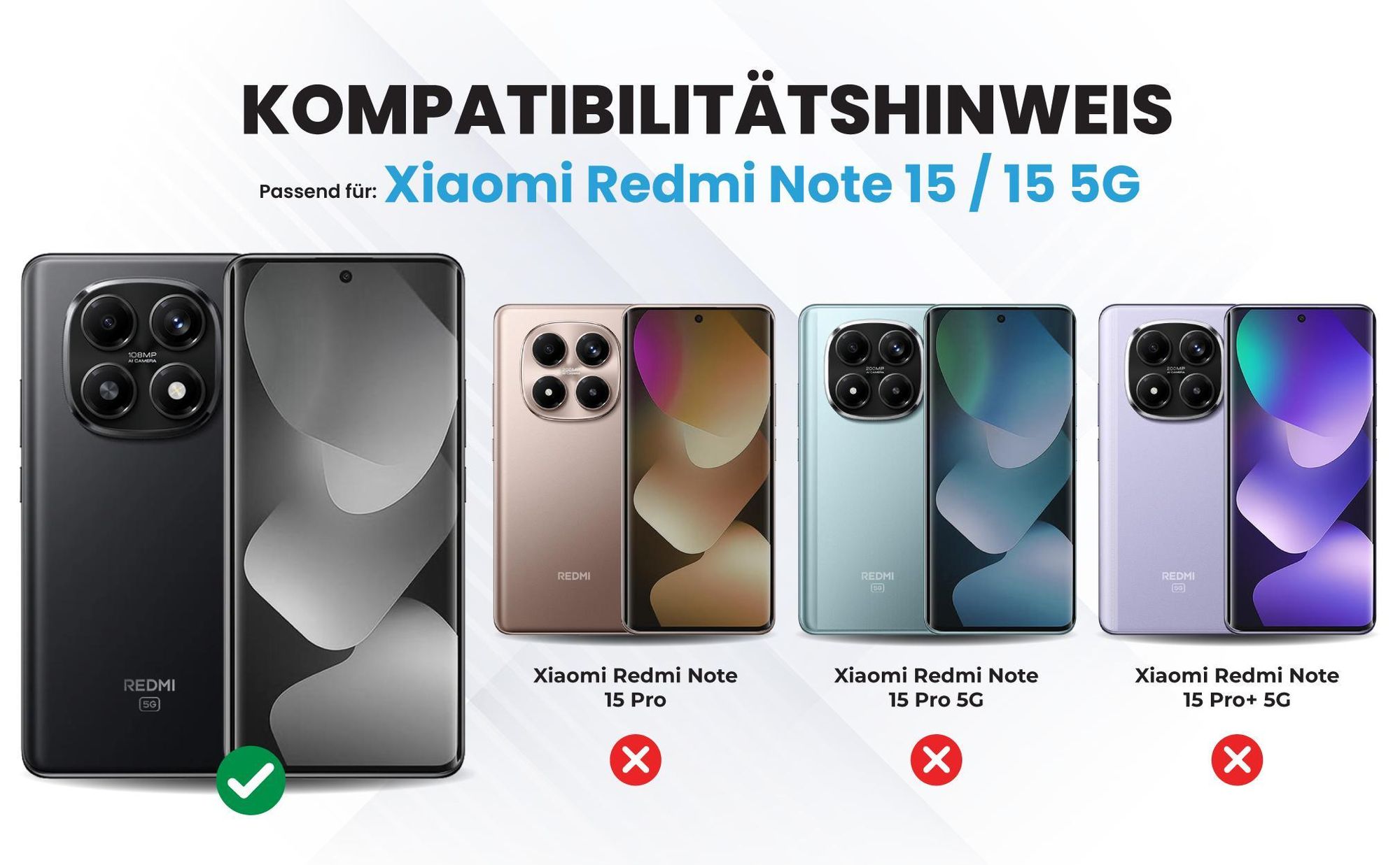 Kompatibilitätshinweise Hülle für Xiaomi Redmi Note 15 / 15 5G