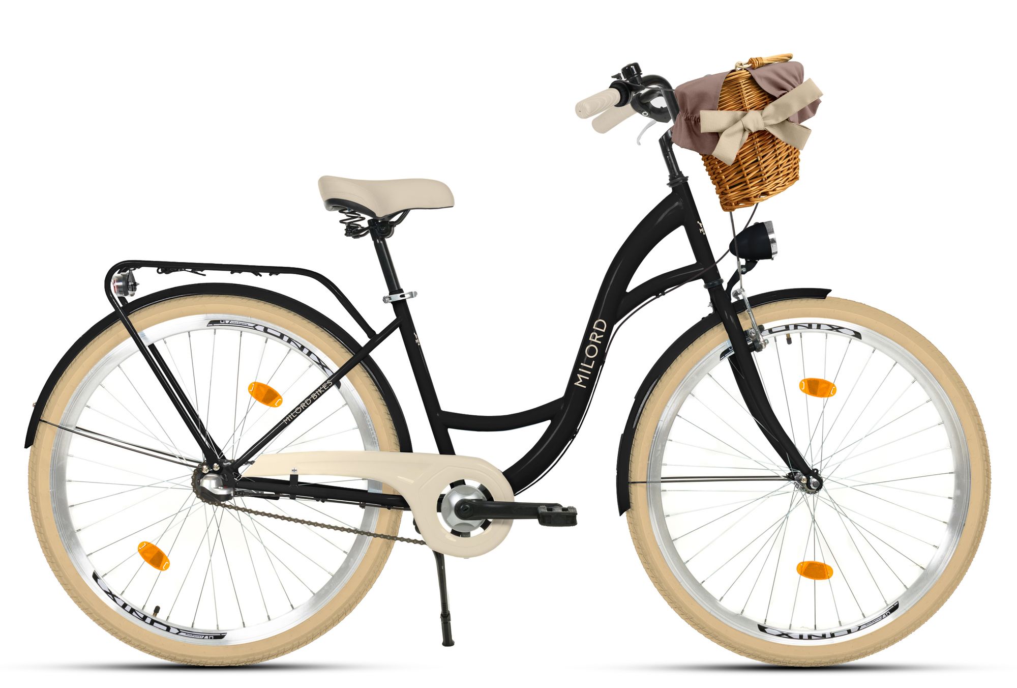 Milord Komfort Fahrrad Mit Weidenkorb Damenfahrrad, 28 Zoll, Rosa-Creme, 3 Gang Shimano