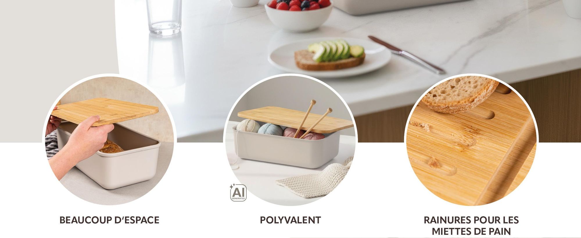 Boîte à pain avec planche à découper en bambou